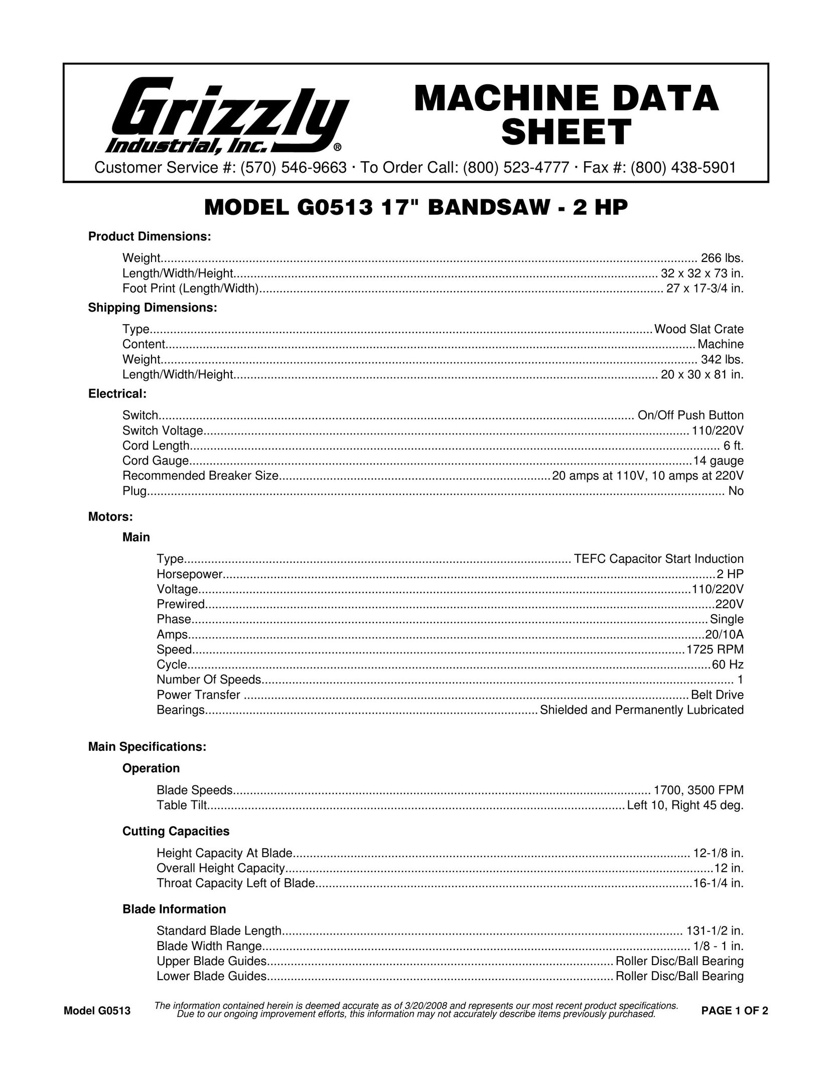 Grizzly G0513 Saw User Manual
