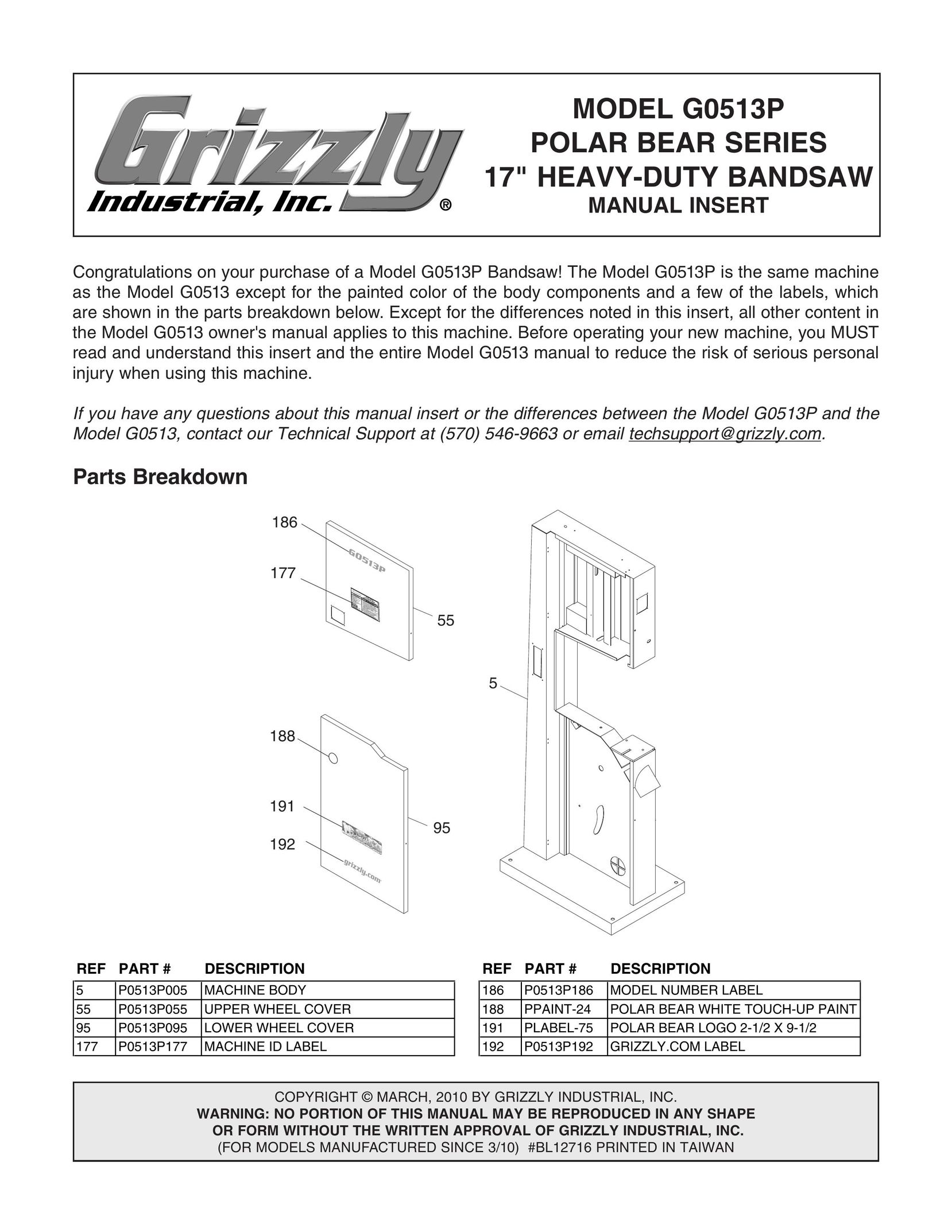 Grizzly G0513P Saw User Manual