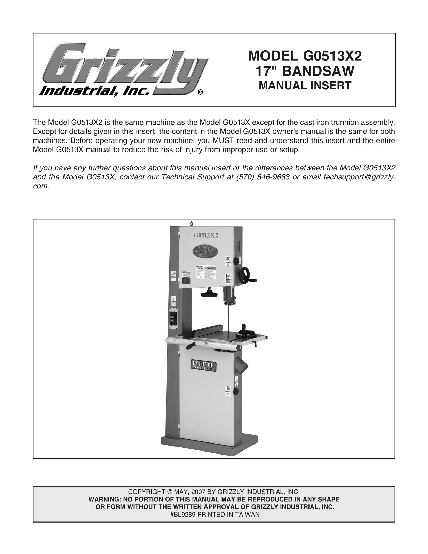 Grizzly G0513X2 Saw User Manual