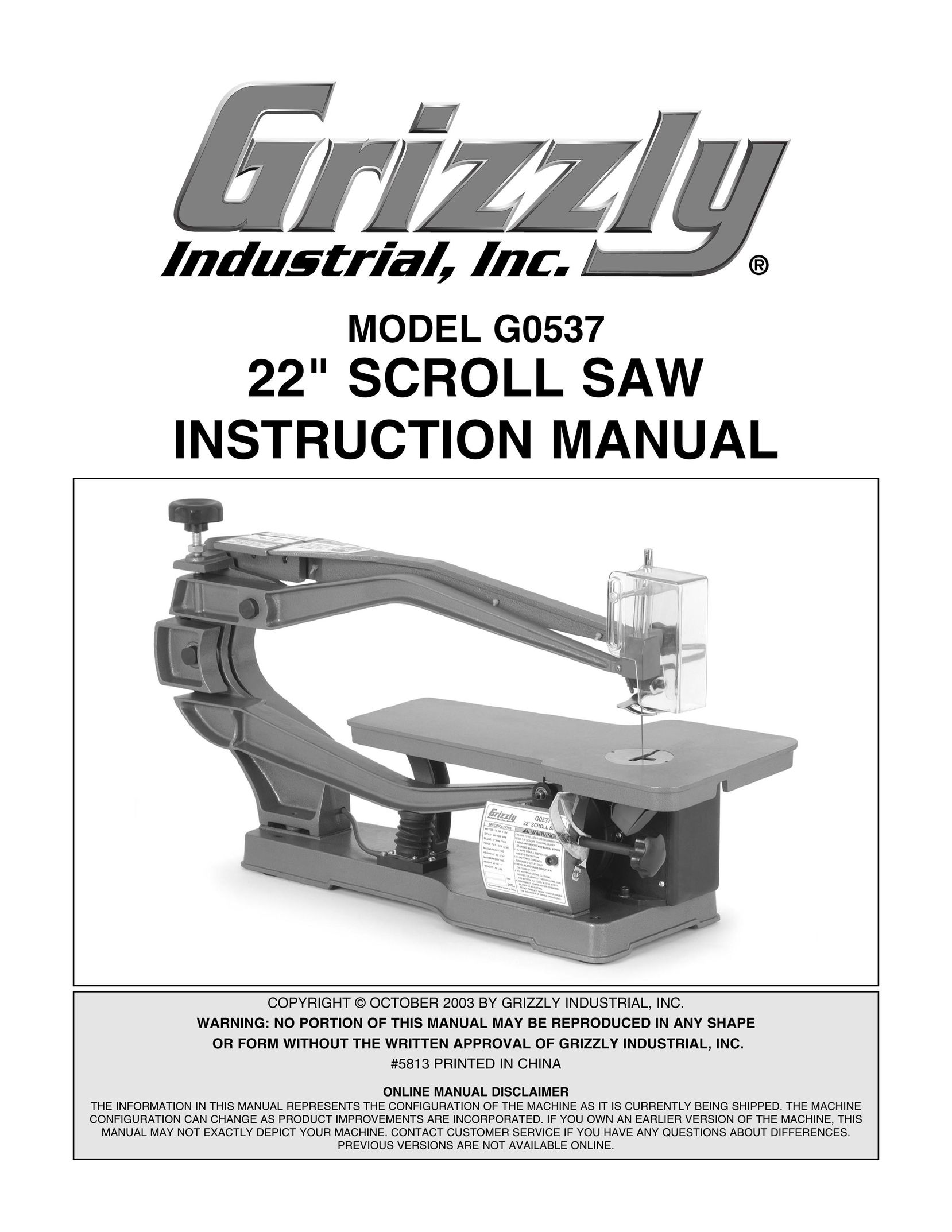 Grizzly G0537 Saw User Manual