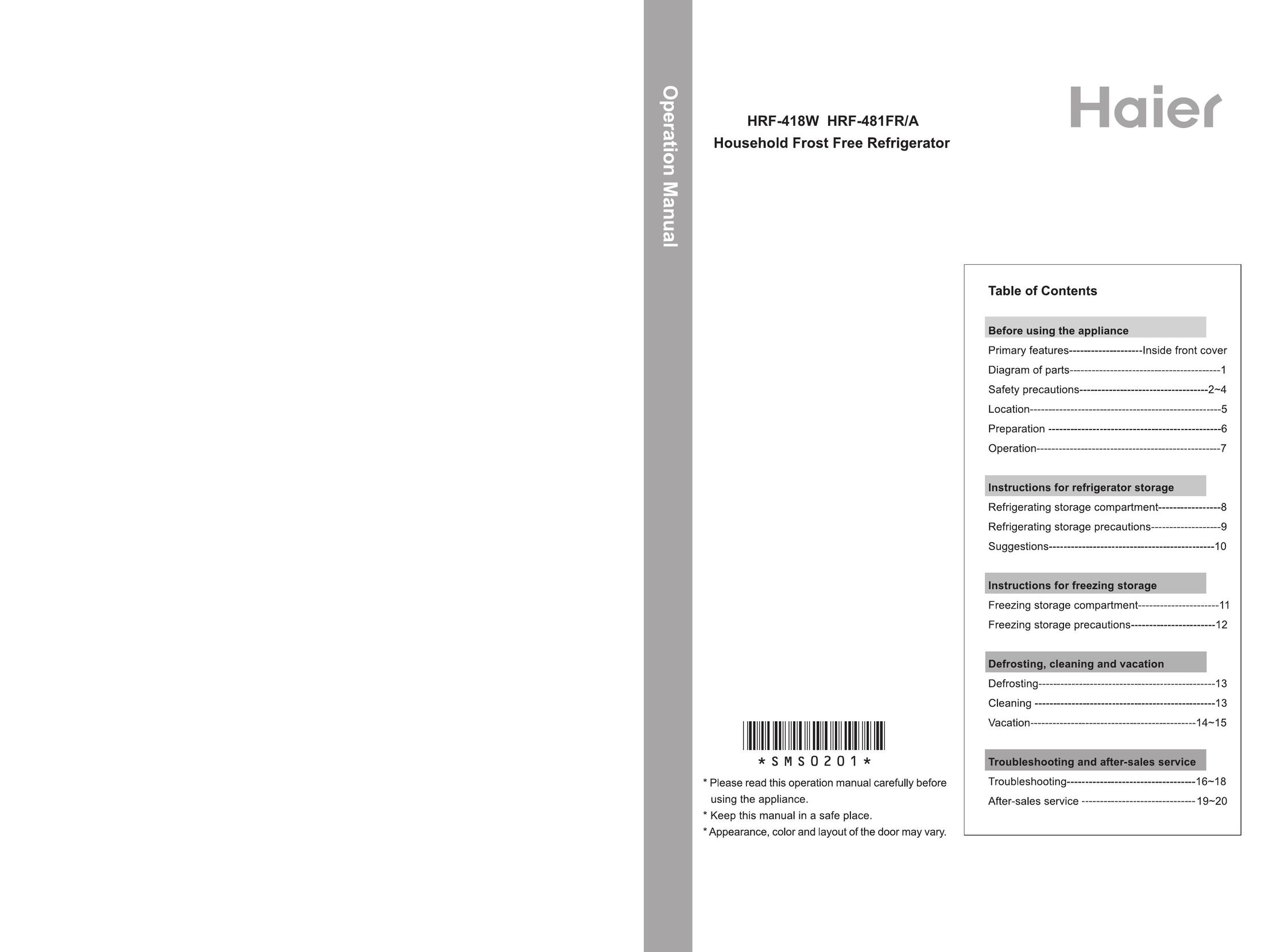 Haier HRF-418W Saw User Manual