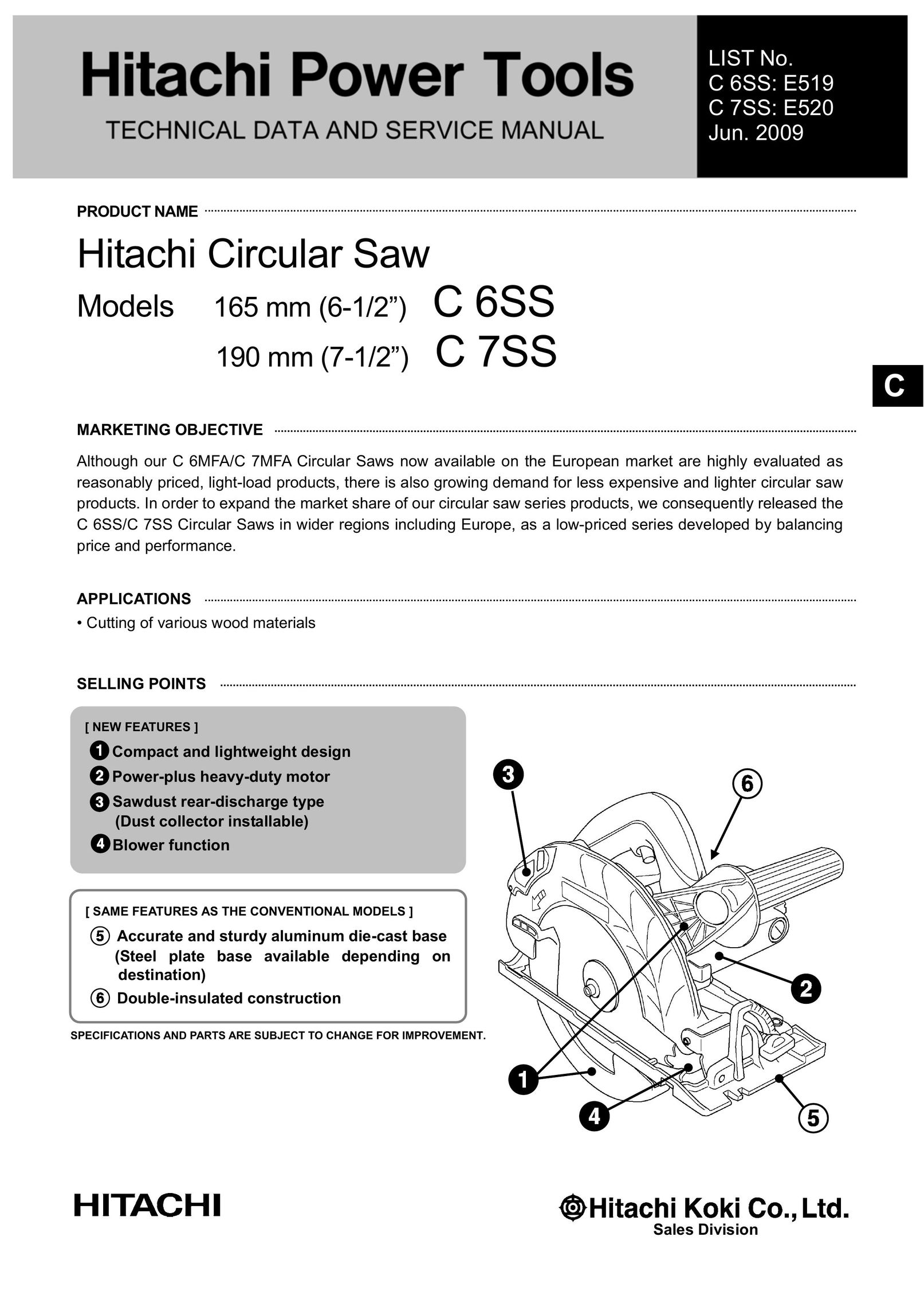 Hitachi Koki USA C 6SS Saw User Manual