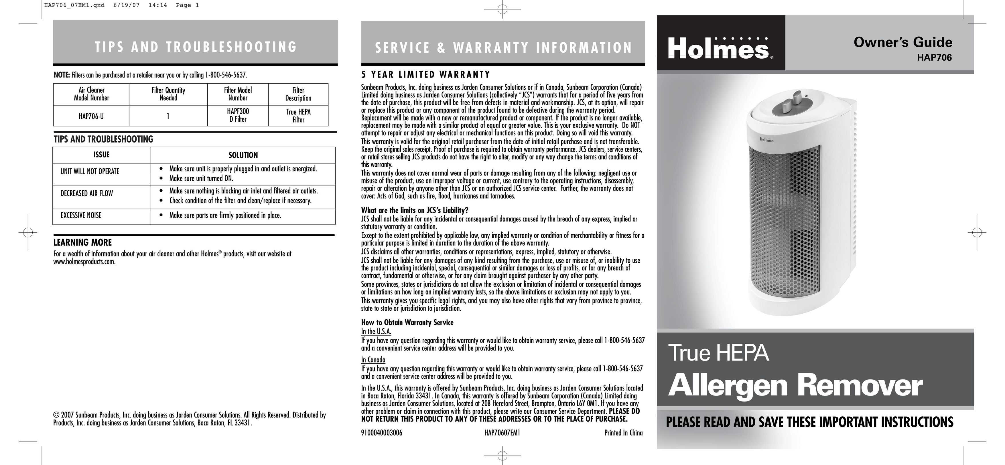 Holmes HAP706 Saw User Manual