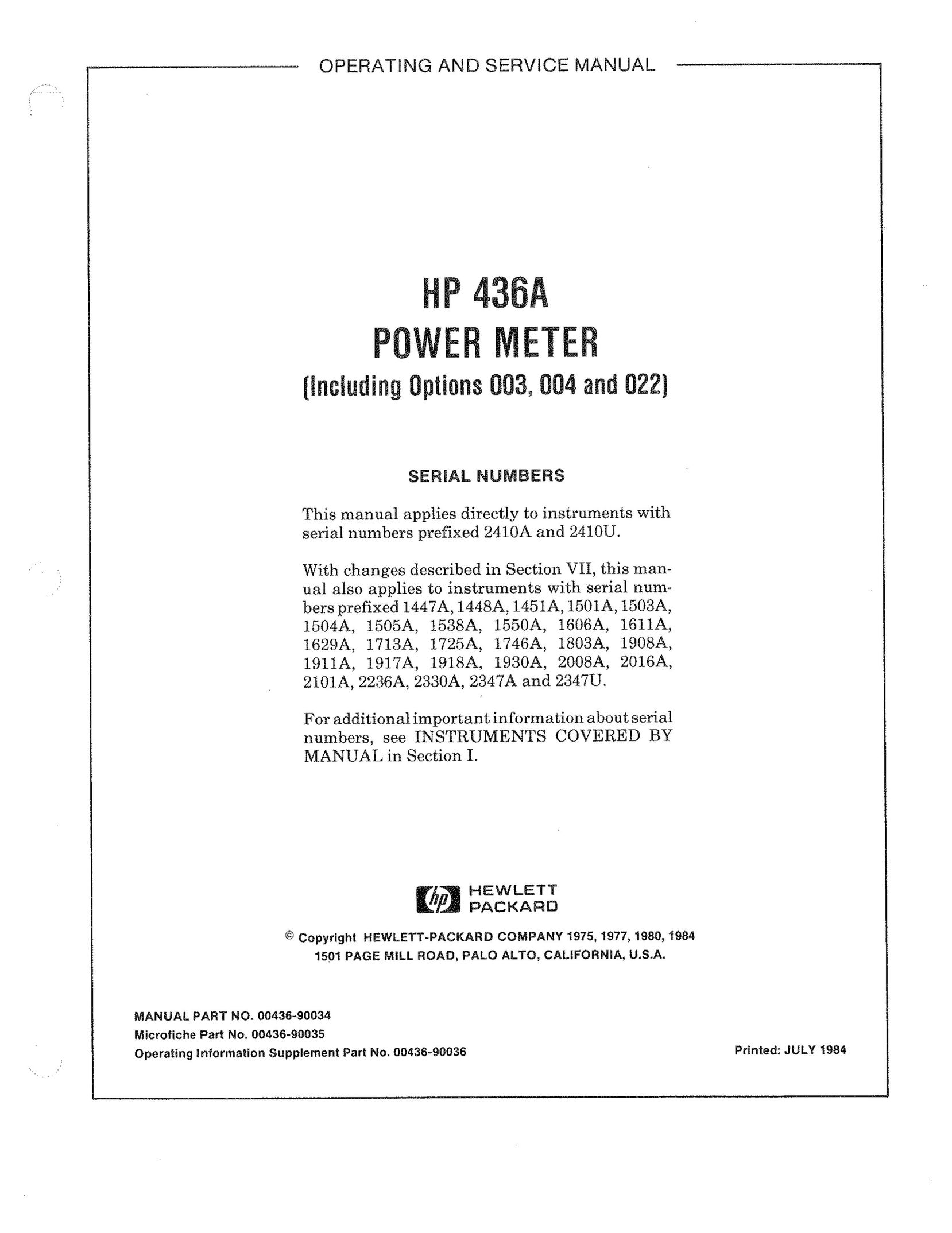 HP (Hewlett-Packard) 436A Saw User Manual