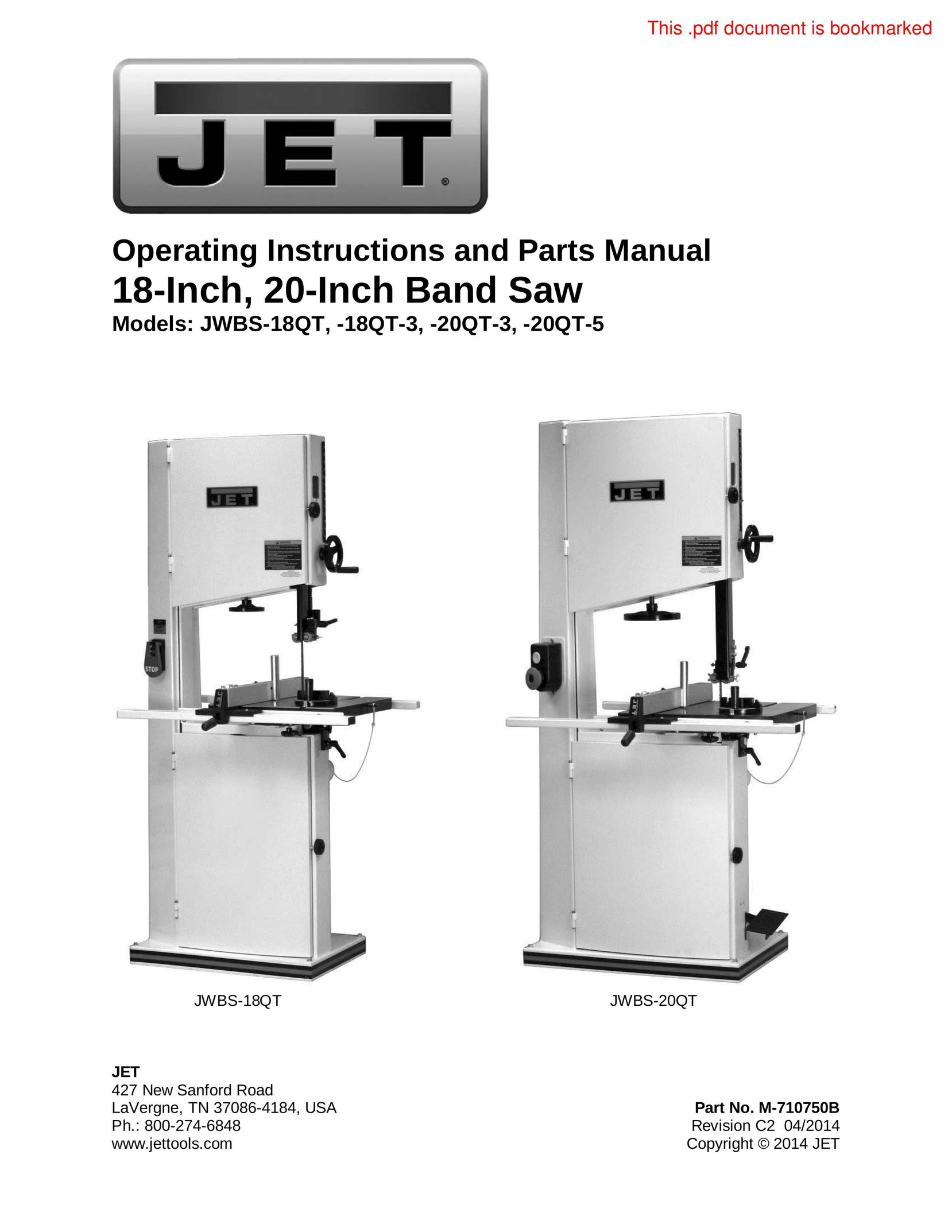 Jet Tools -18QT-3 Saw User Manual