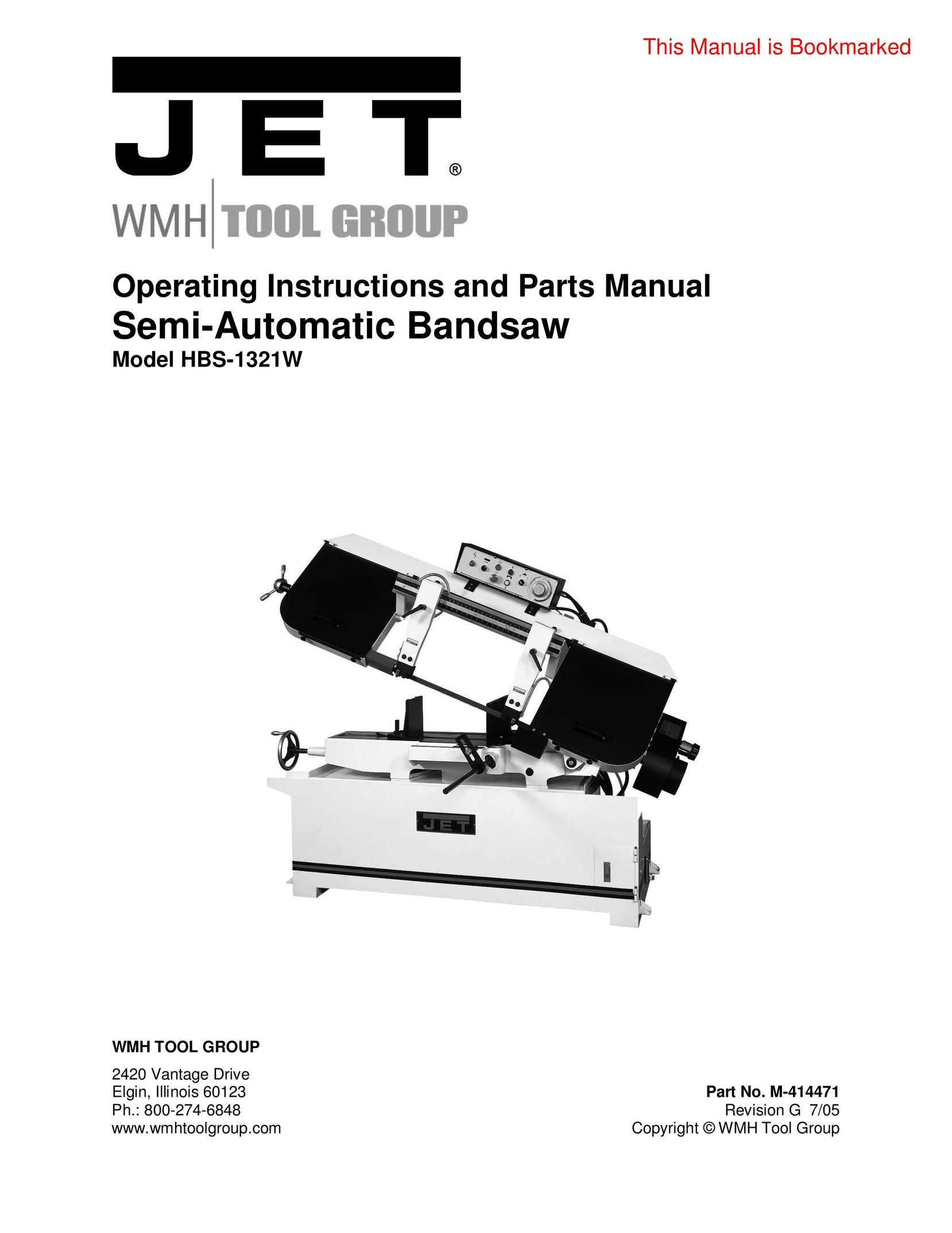 Jet Tools HBS-1321W WMH Saw User Manual