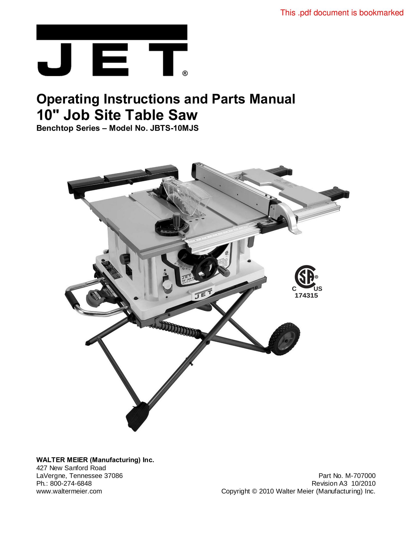Jet Tools JBTS-10MJS Saw User Manual