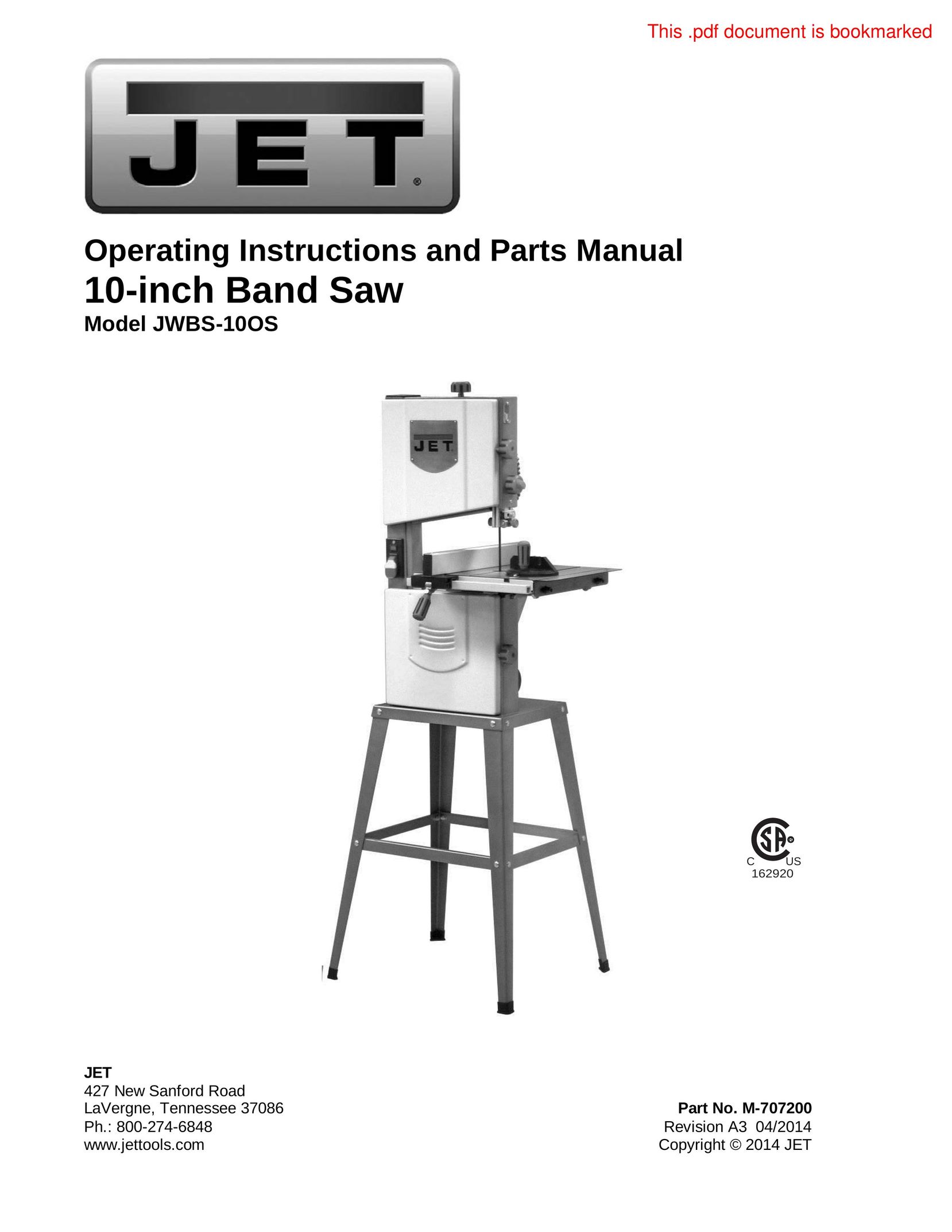 Jet Tools JWBS-10OS Saw User Manual