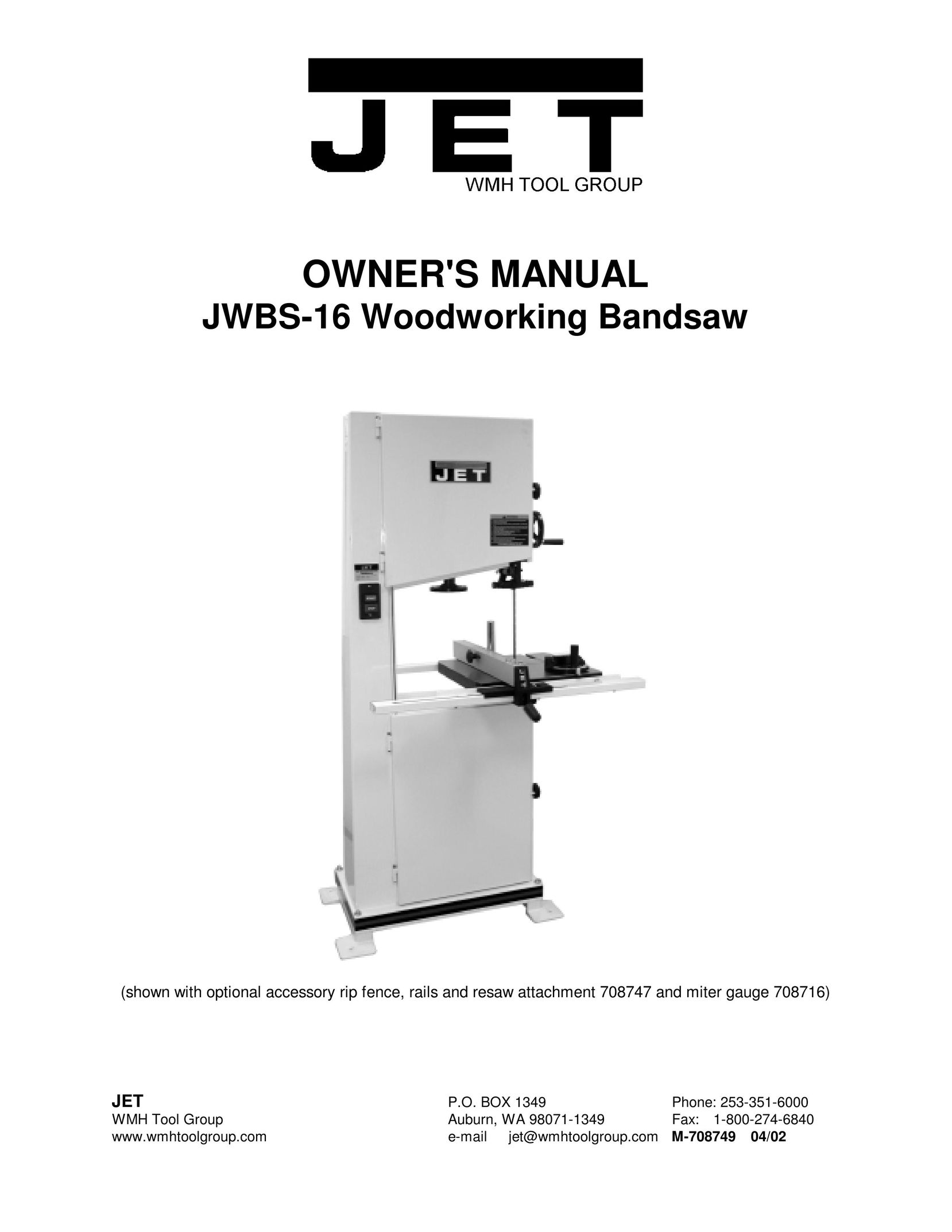 Jet Tools JWBS-16 Saw User Manual