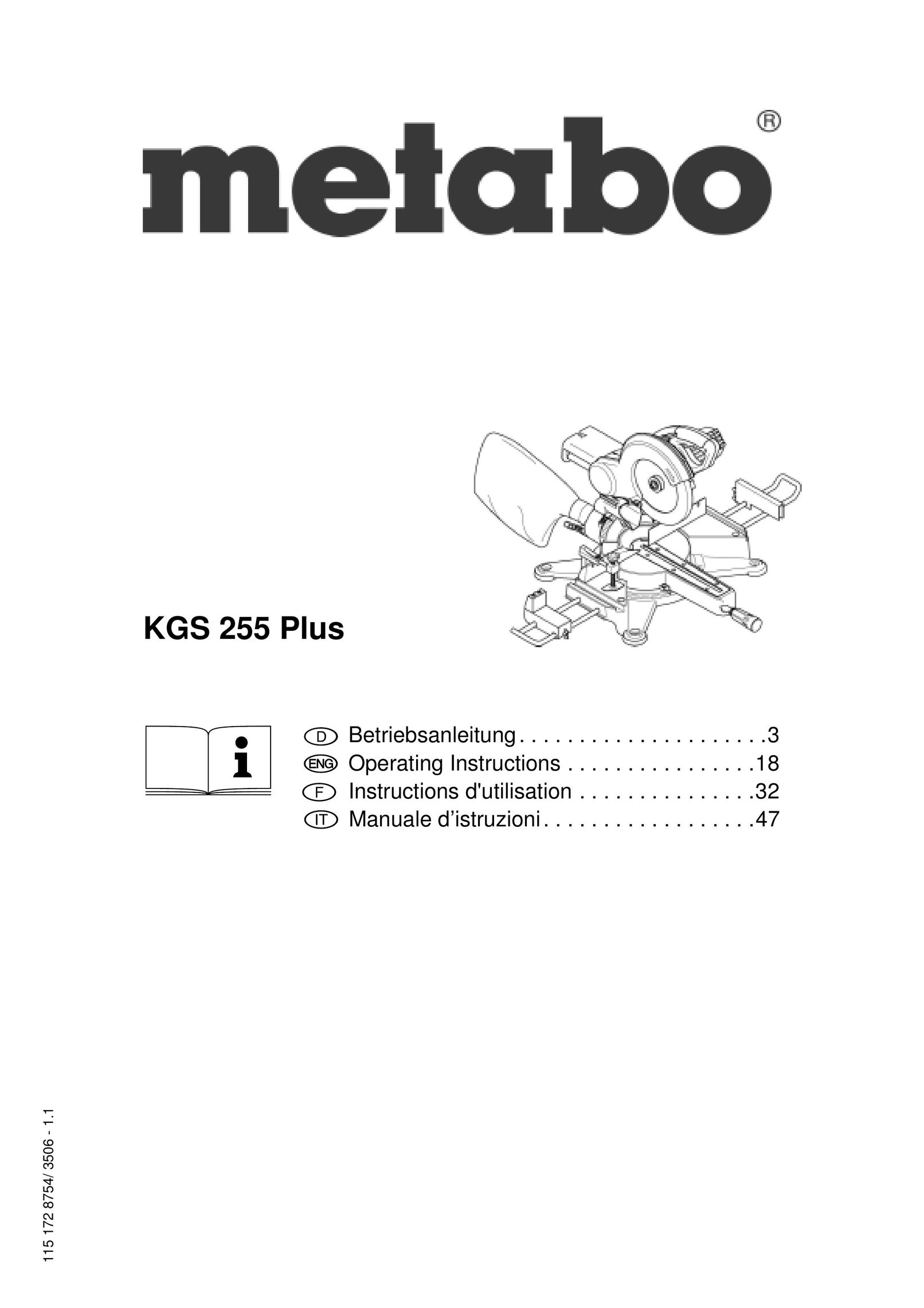 Metabo KGS 255 Plus Saw User Manual