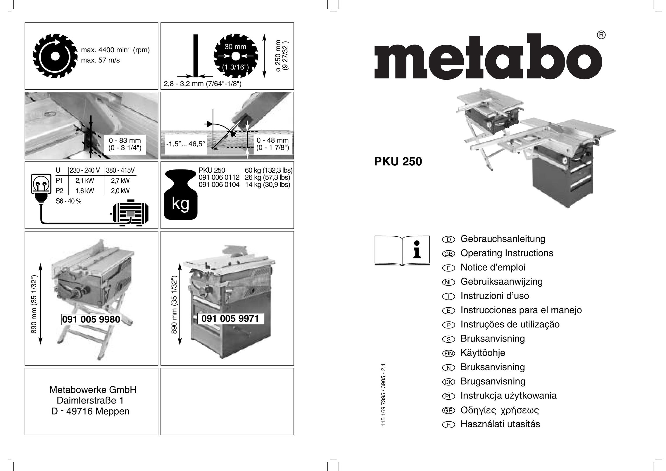 Metabo PKU 250 Saw User Manual