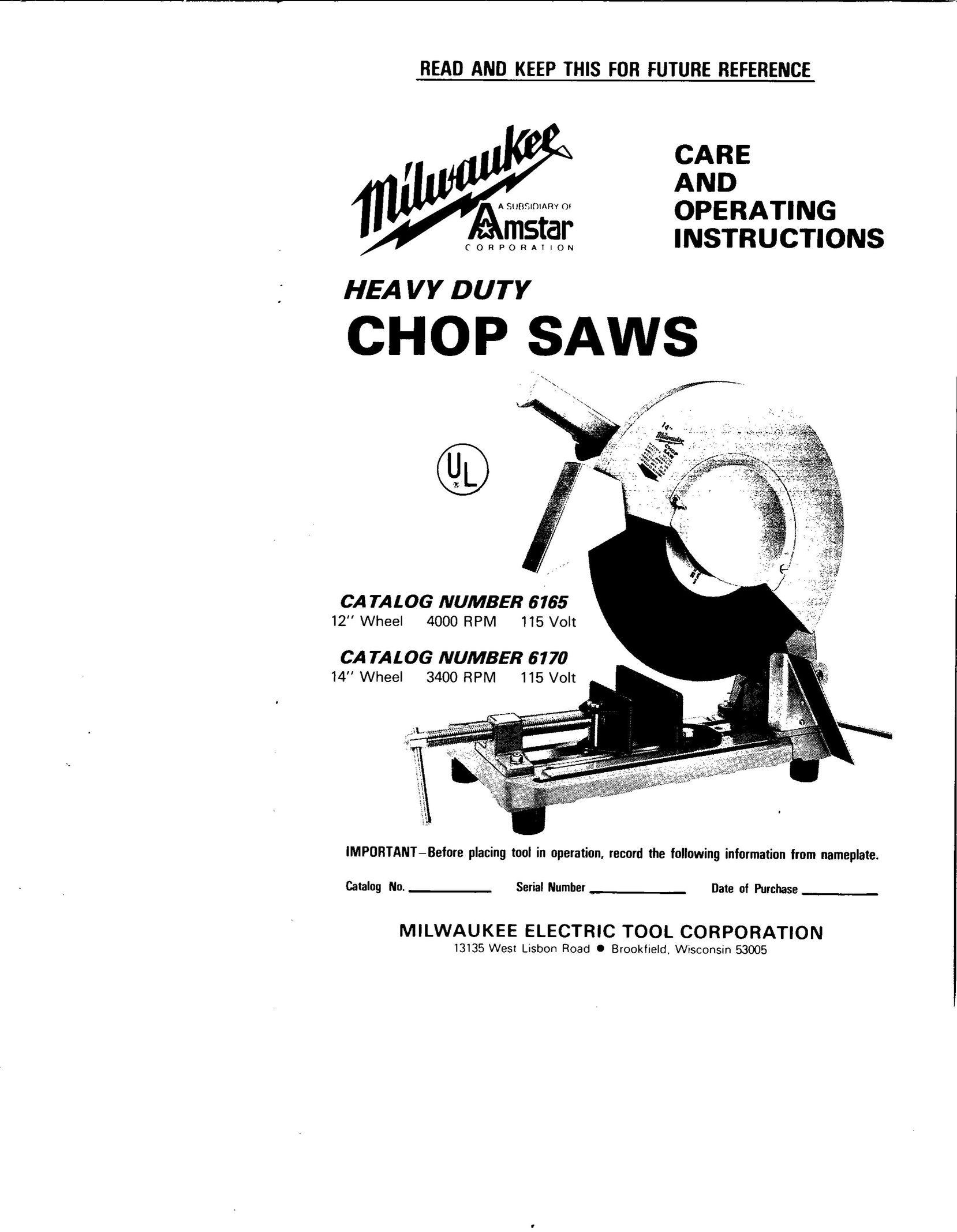 Milwaukee 6165 Saw User Manual
