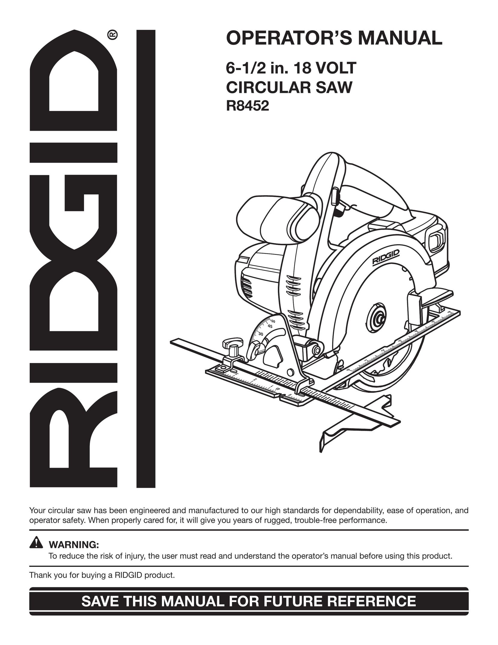 RIDGID R8452 Saw User Manual