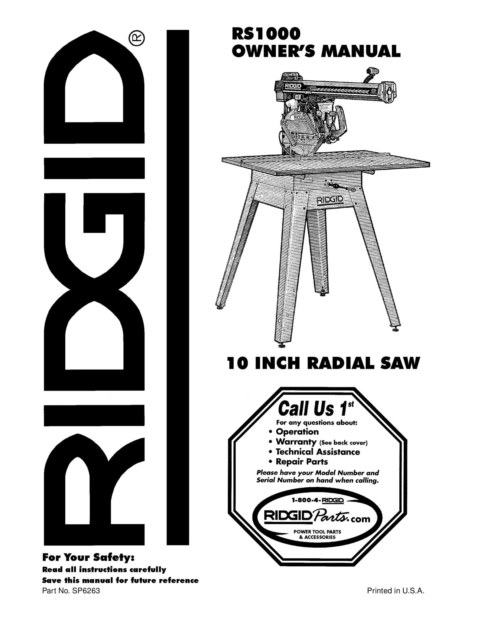 RIDGID SP6263 Saw User Manual