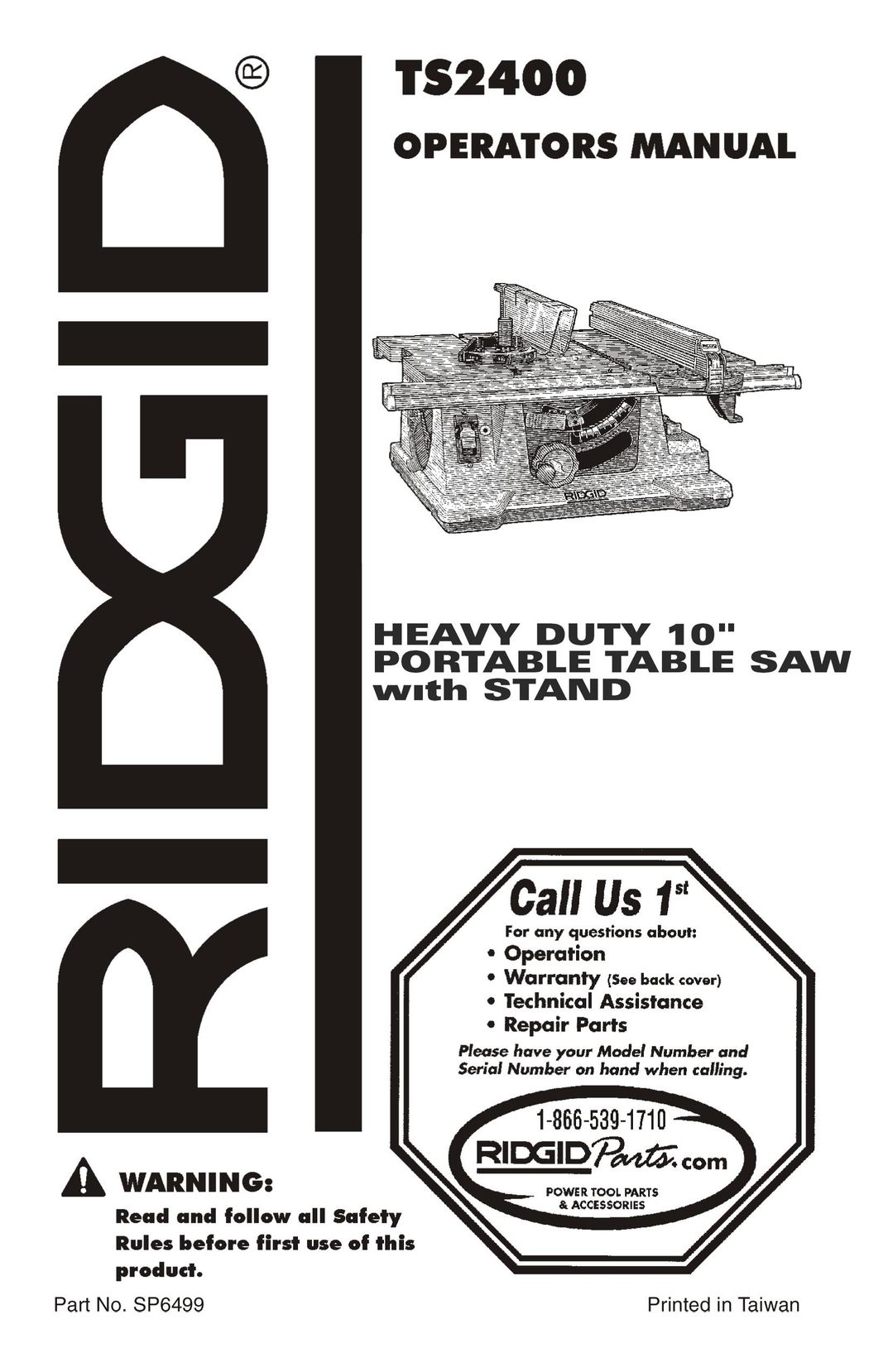 RIDGID Table Saw Saw User Manual