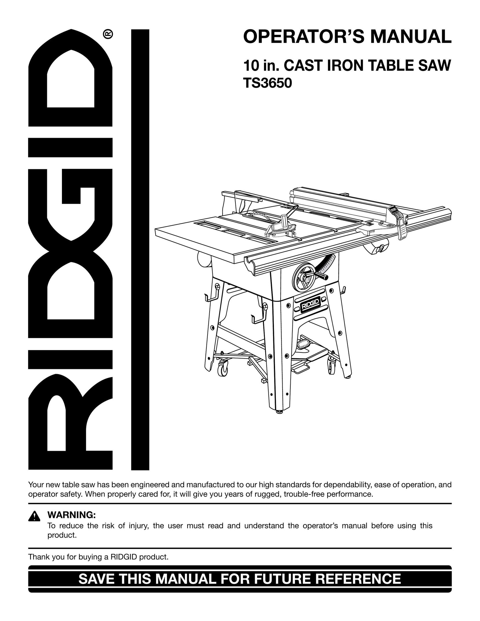 RIDGID TS3650 Saw User Manual