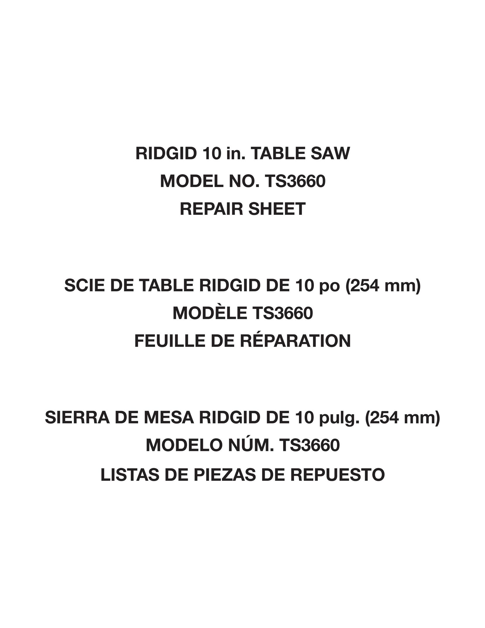 RIDGID TS3660 Saw User Manual
