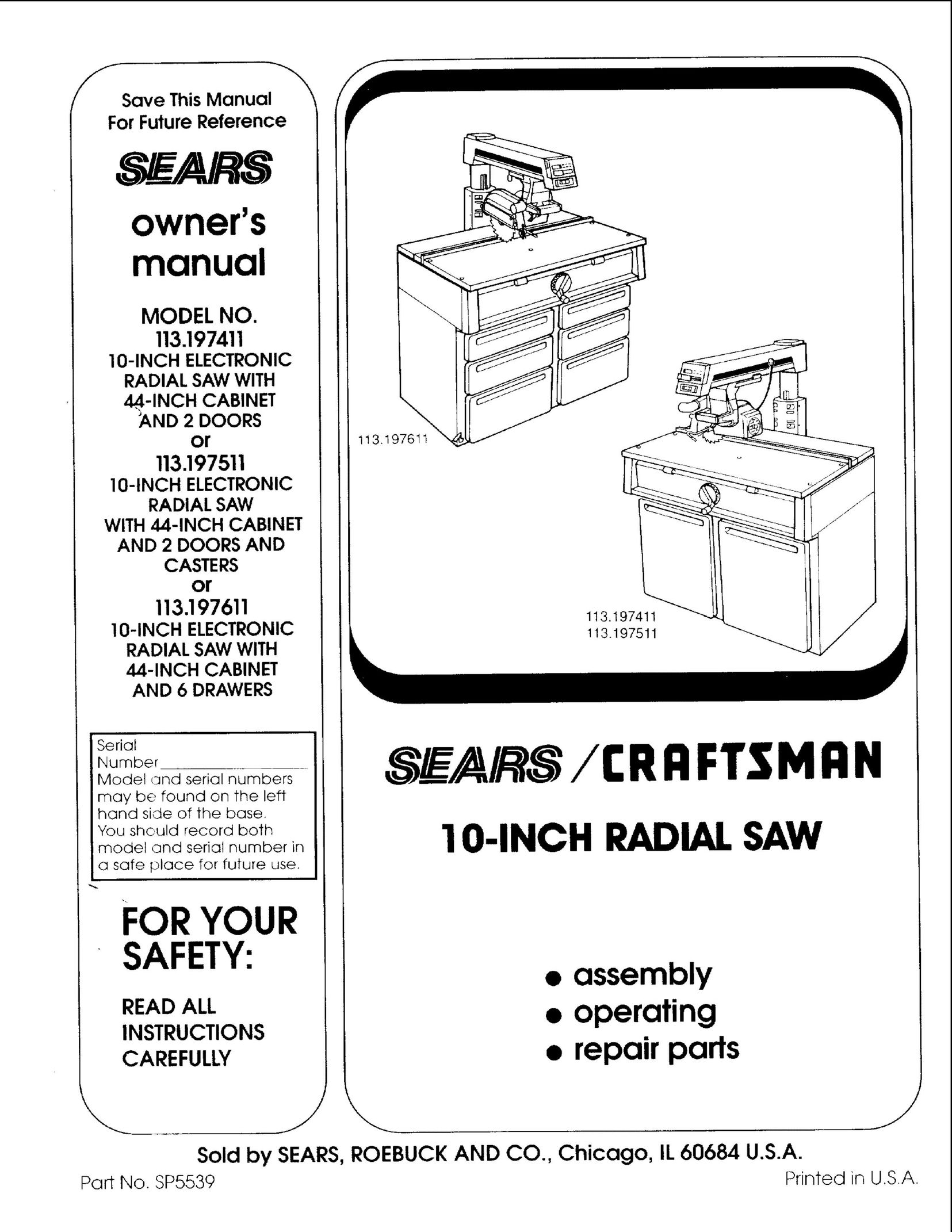 Sears 113.197511 Saw User Manual