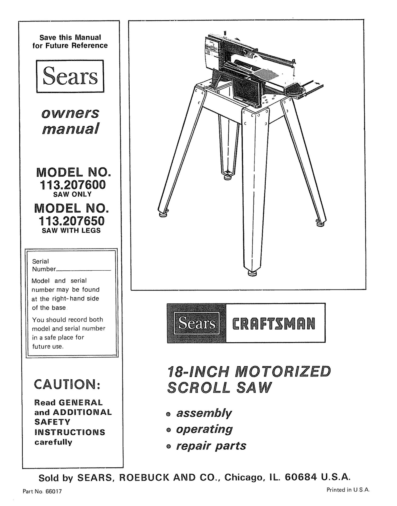 Sears 113.2076 Saw User Manual