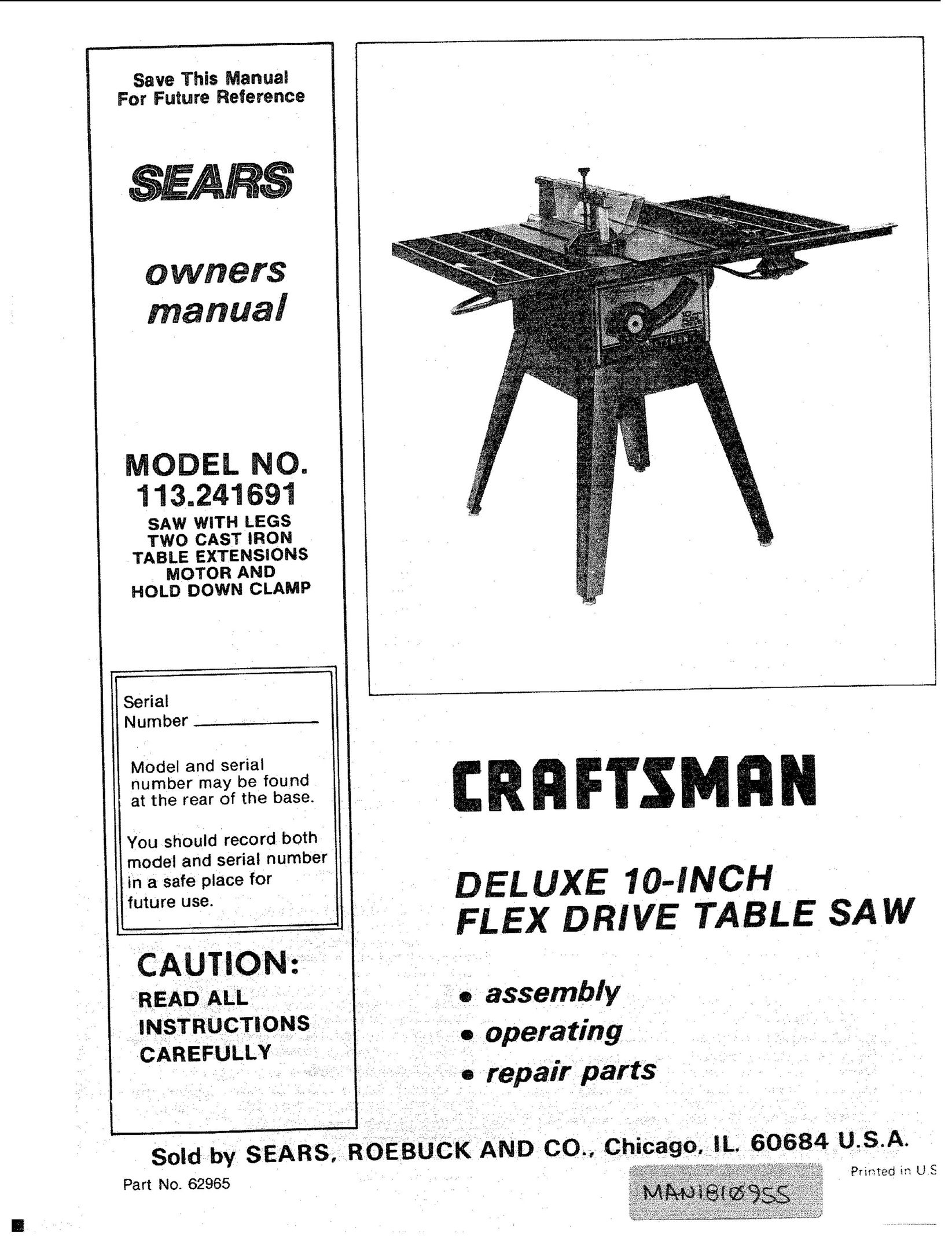 Sears 113.241591 Saw User Manual