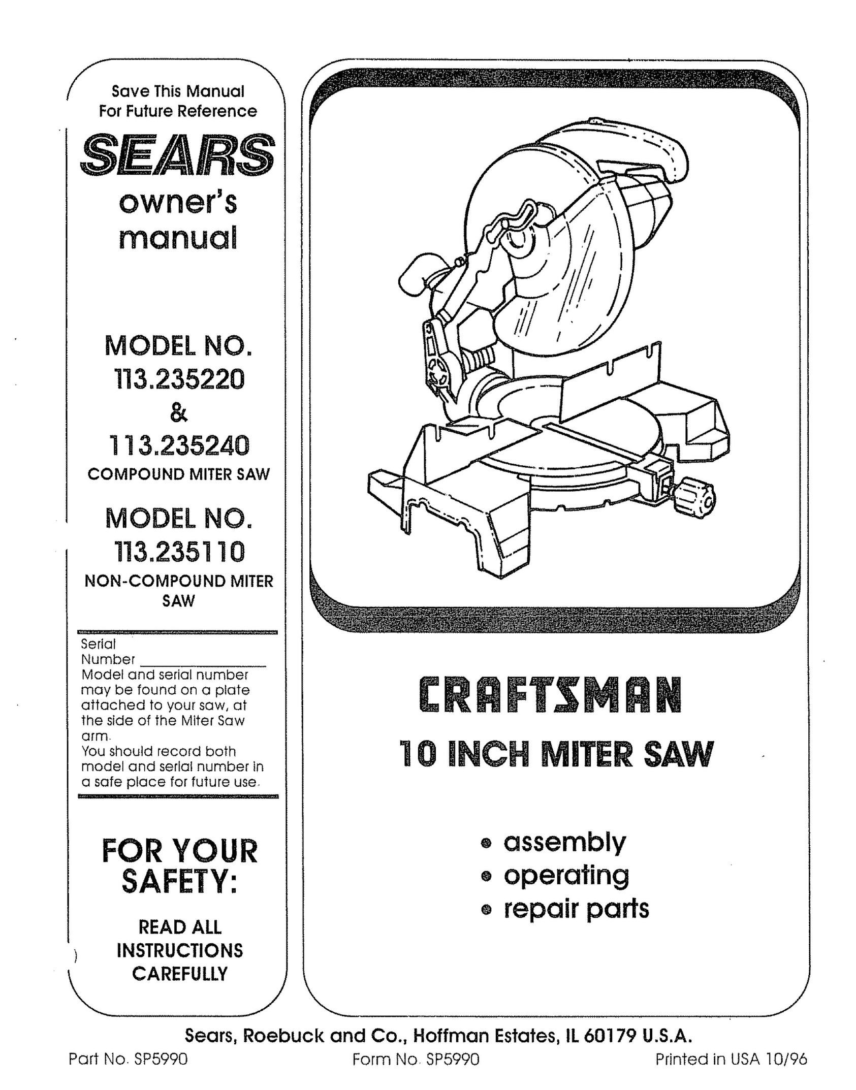 Sears 113=235240 Saw User Manual