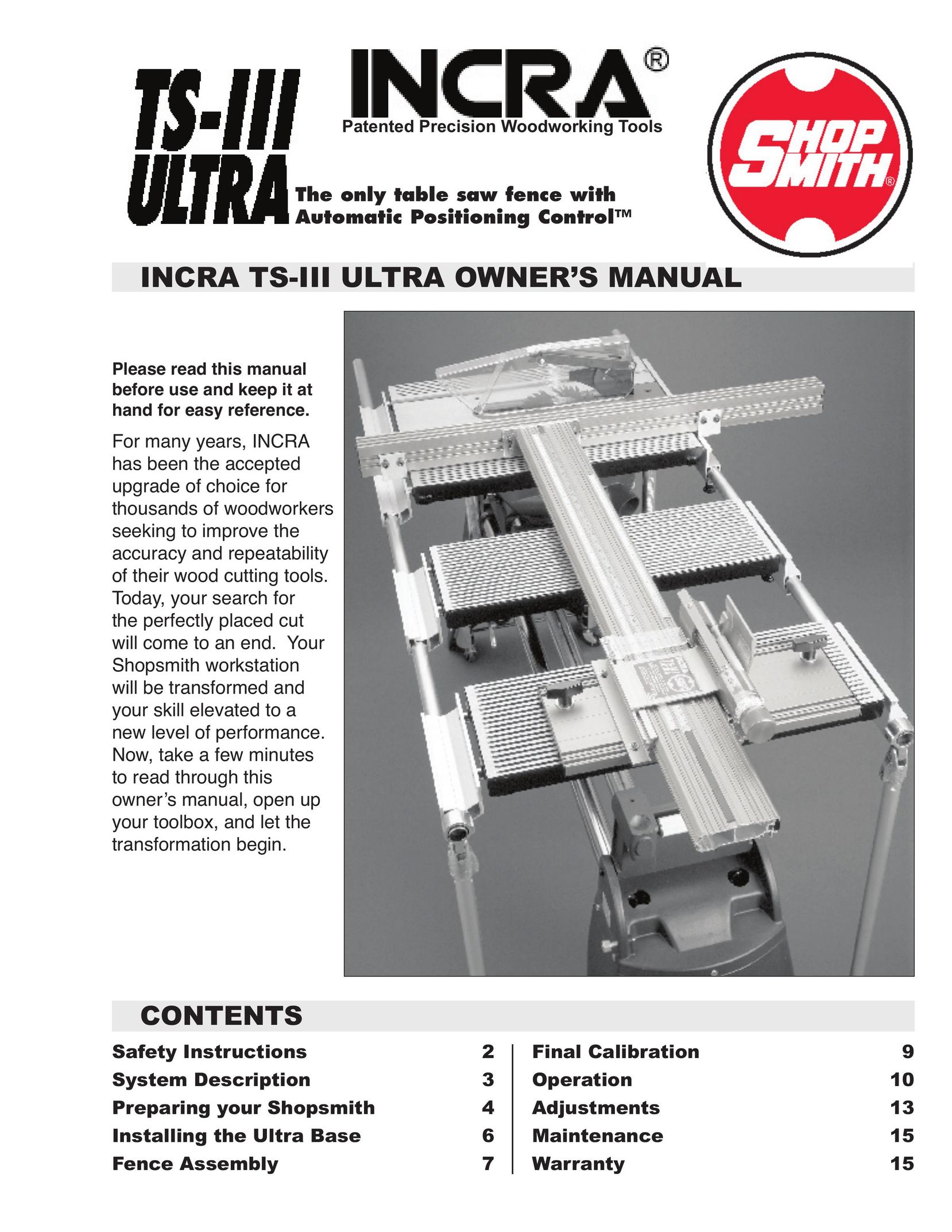 Shopsmith TS-III ULTRA Saw User Manual