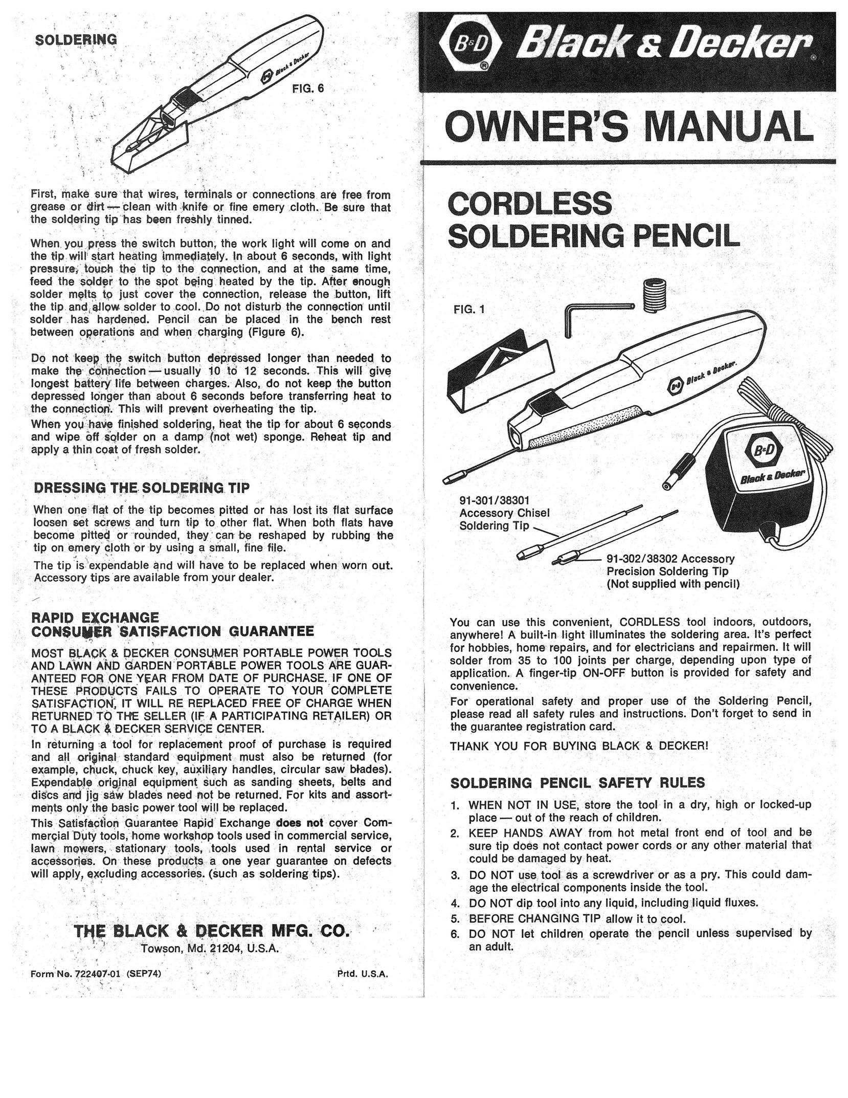Black & Decker 91-301/38301 Soldering Gun User Manual