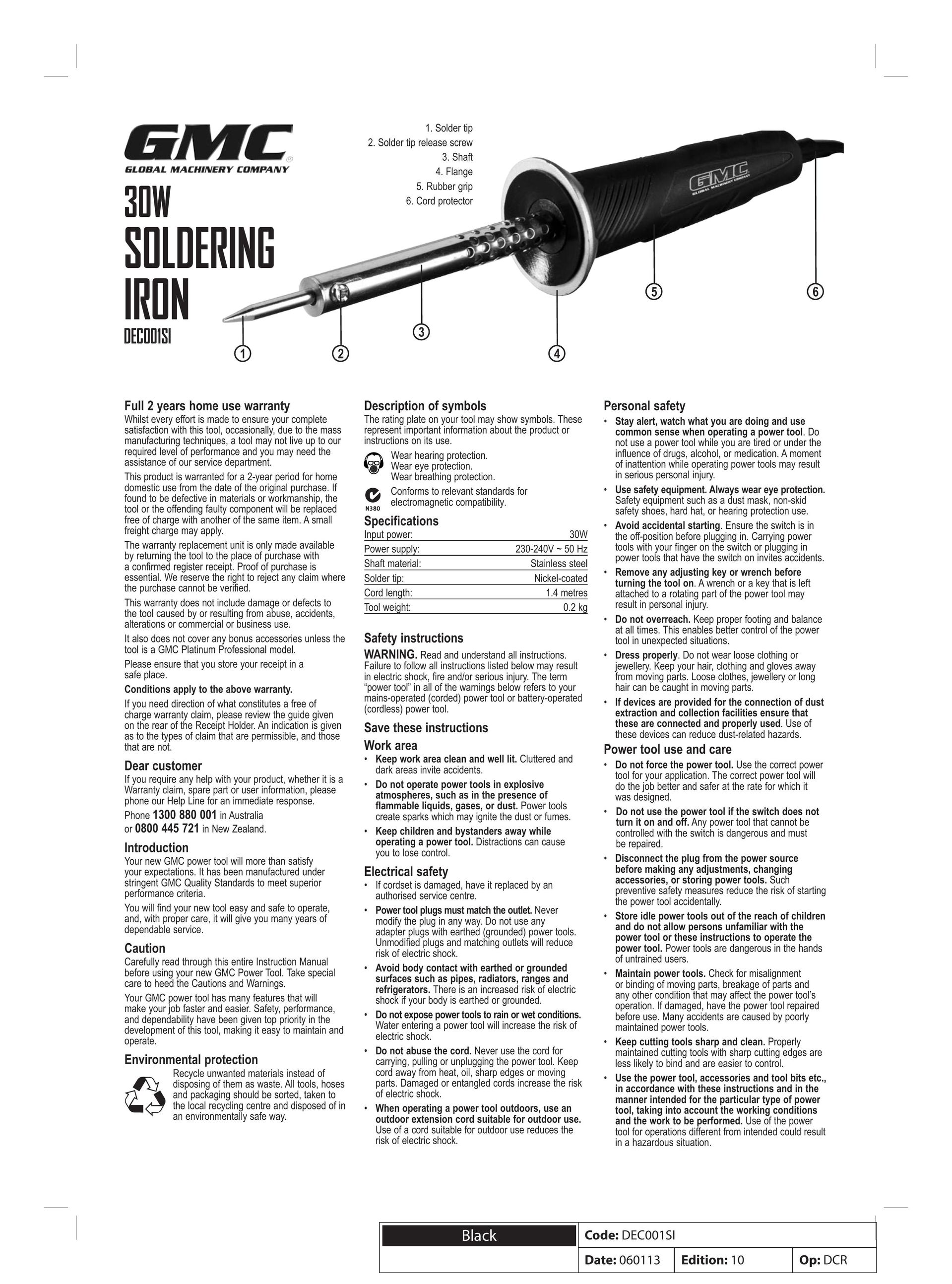 Global Machinery Company DEC001SI Soldering Gun User Manual