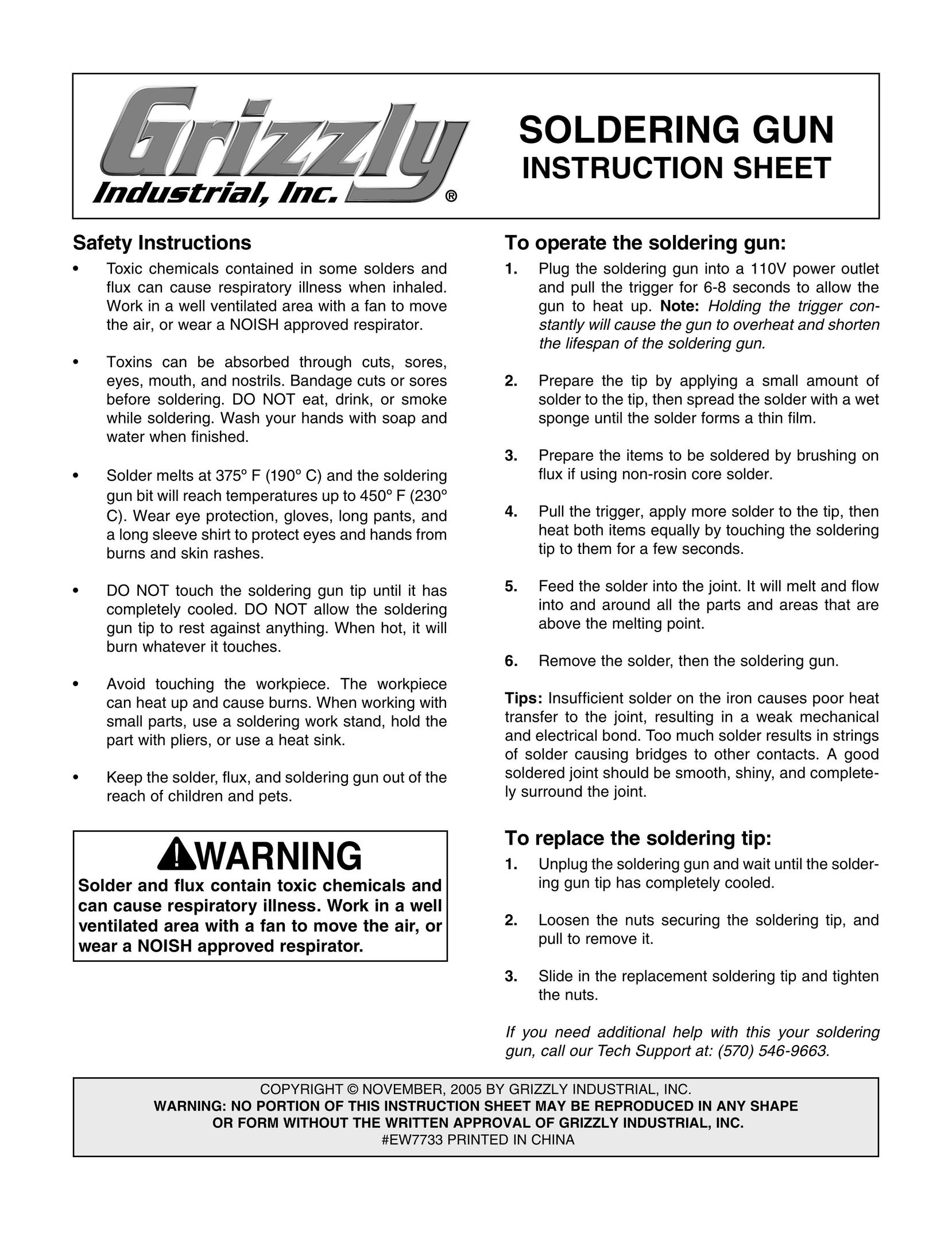 Grizzly EW7733 Soldering Gun User Manual