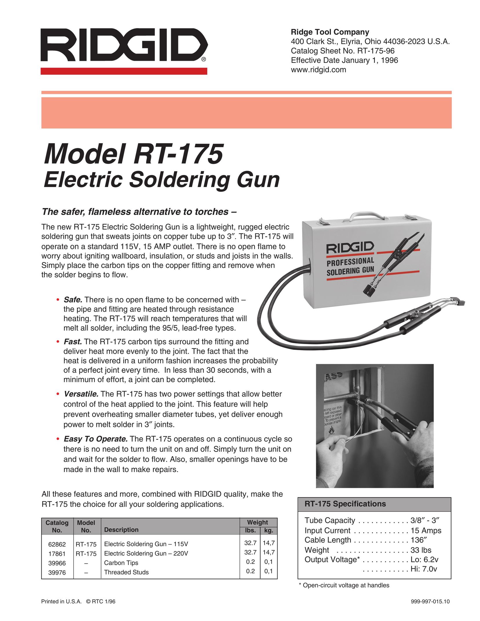 RIDGID RT-175 196 Soldering Gun User Manual