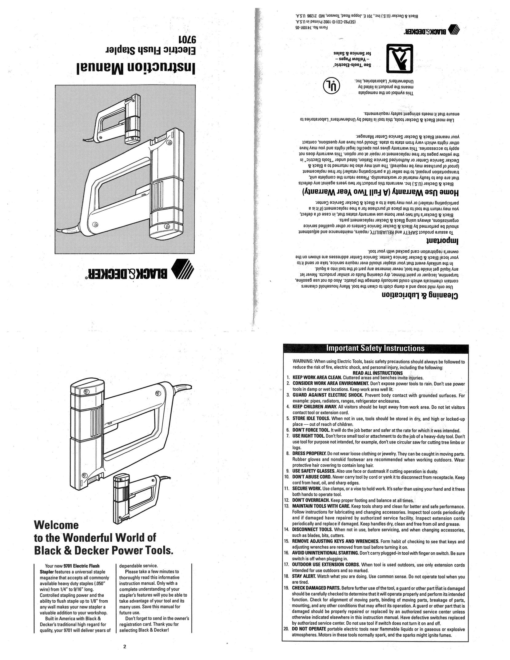 Black & Decker 9701 Staple Gun User Manual