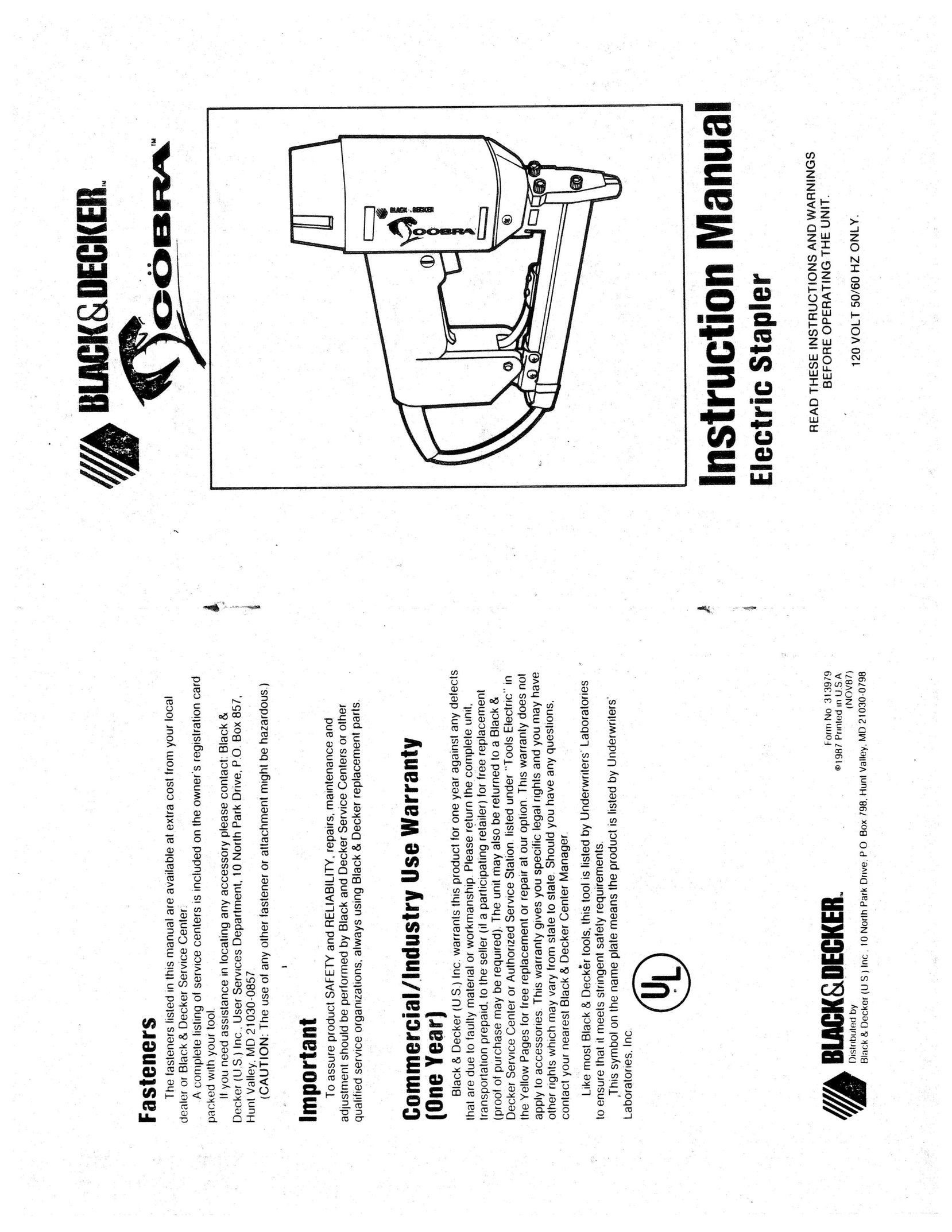 Black & Decker Cobra Staple Gun User Manual