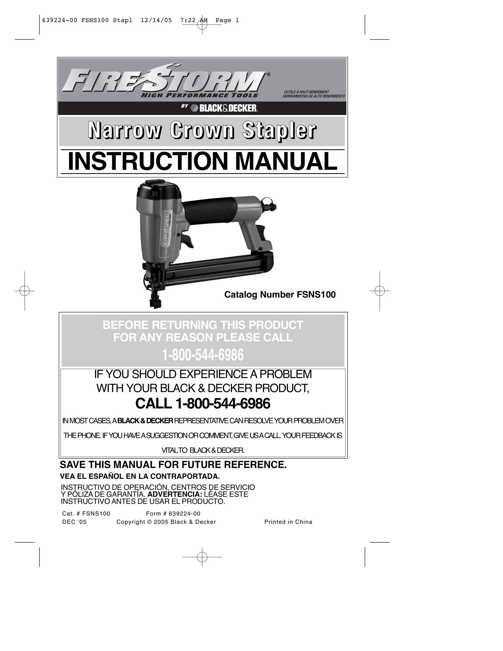 Black & Decker FSNS100 Staple Gun User Manual