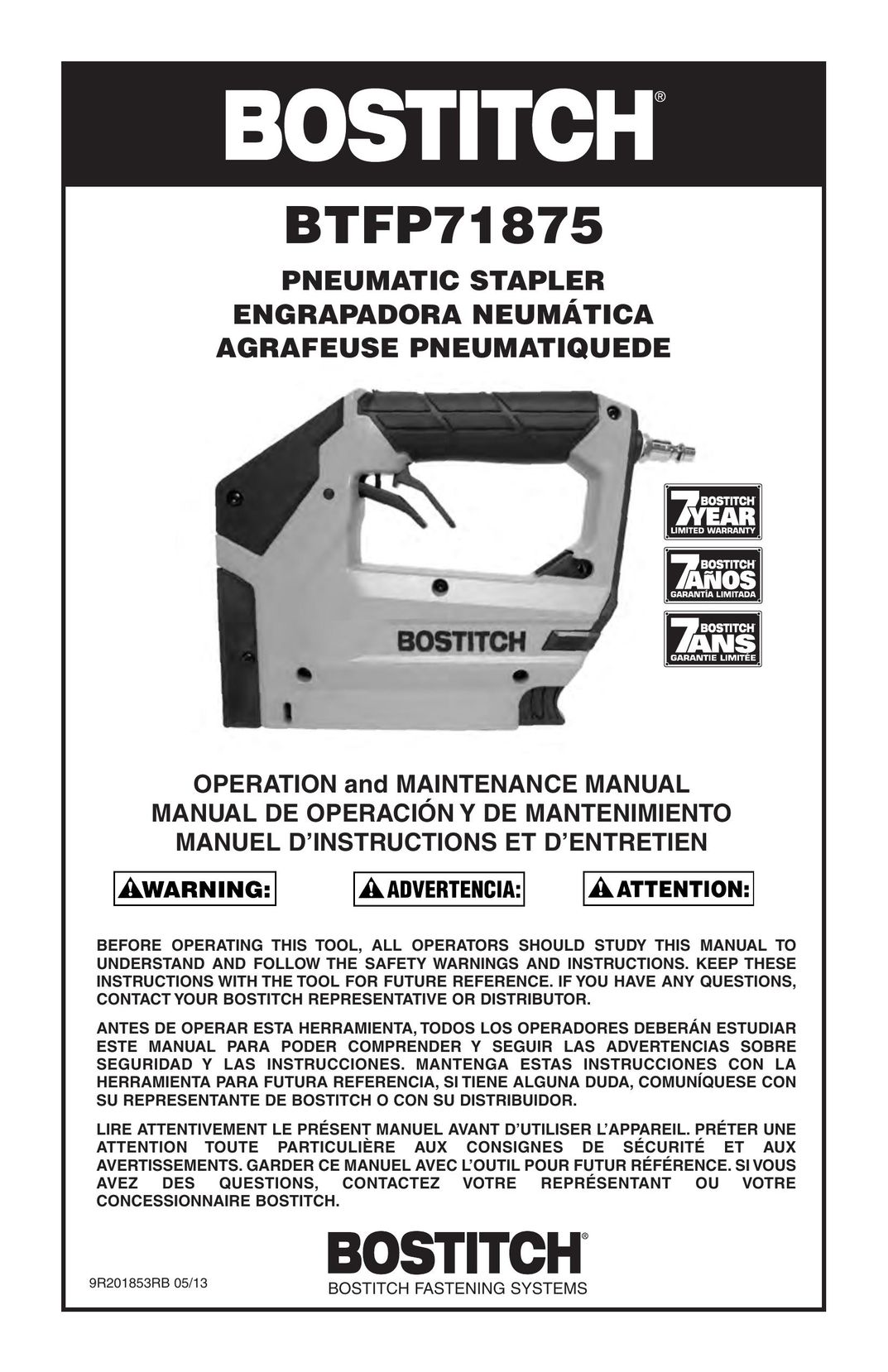 Bostitch BTFP71875 Staple Gun User Manual
