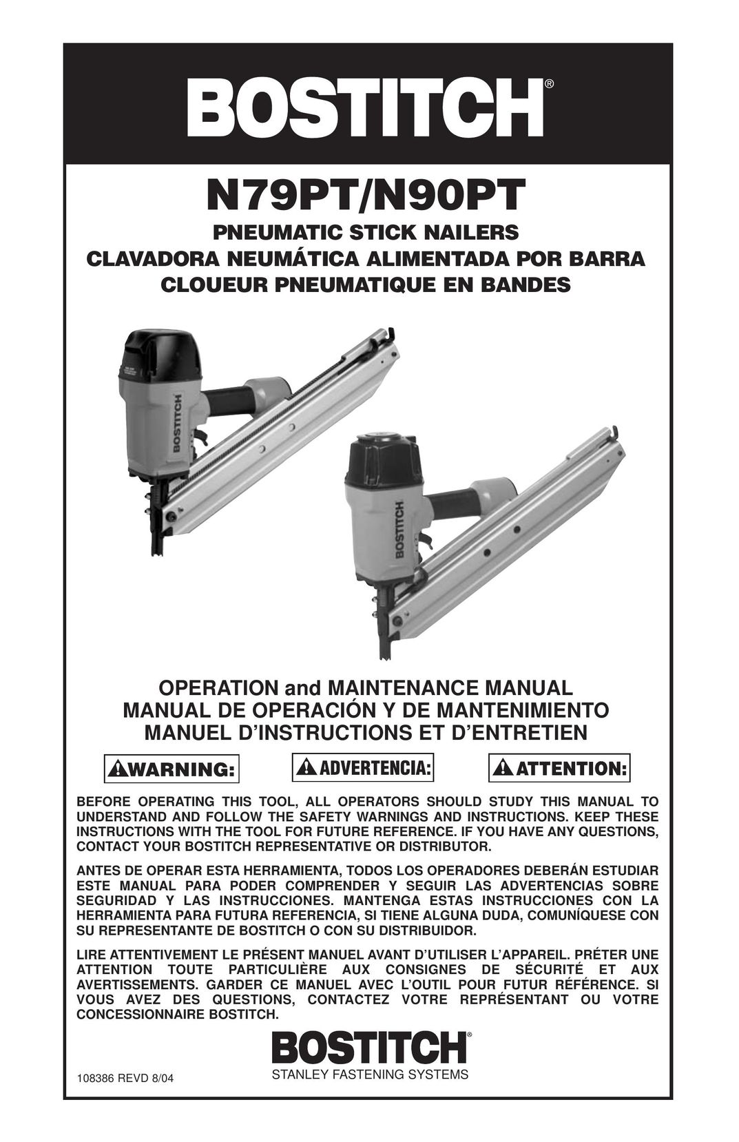 Bostitch N90PT Staple Gun User Manual