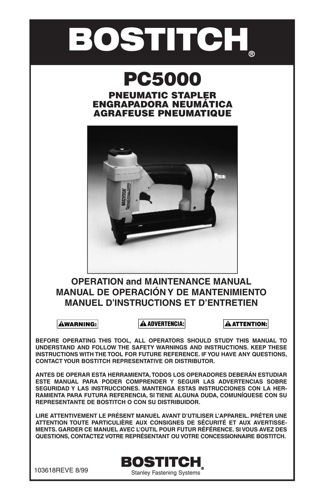 Bostitch PC5000 Staple Gun User Manual