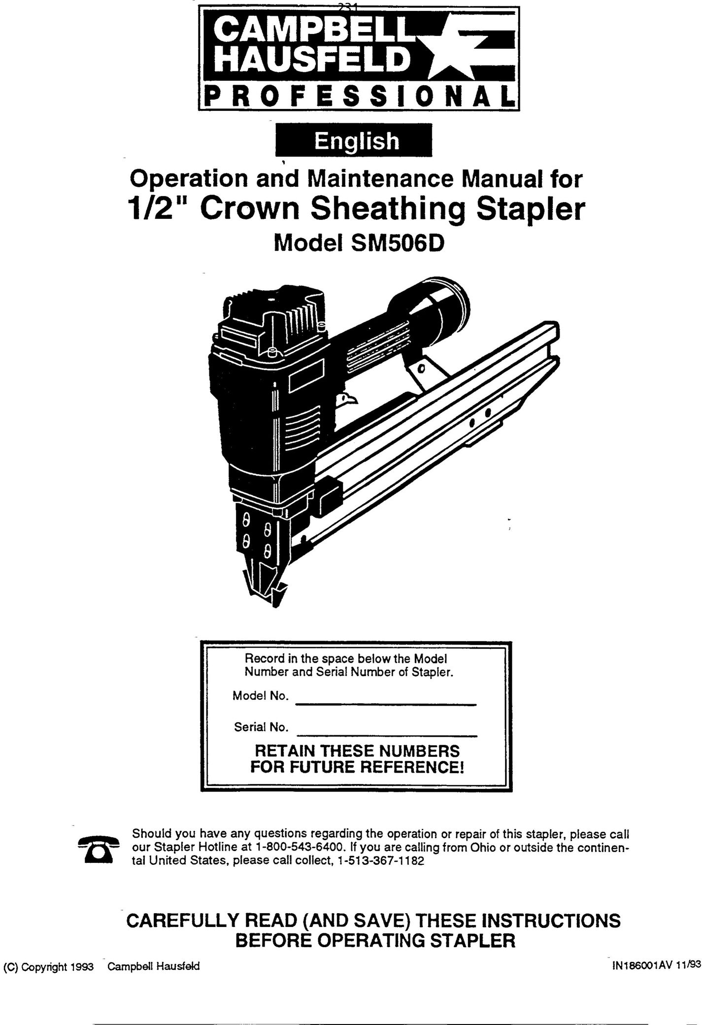 Campbell Hausfeld IN186001AV Staple Gun User Manual