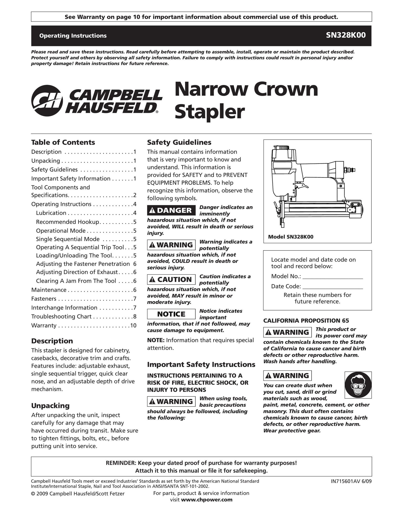 Campbell Hausfeld IN715601AV Staple Gun User Manual