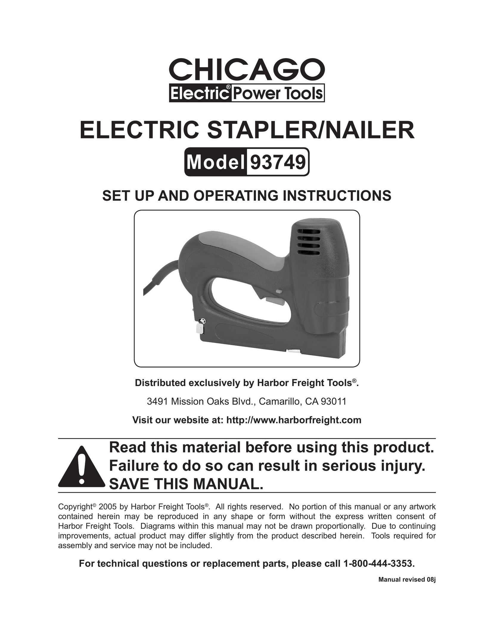 Chicago Electric 93749 Staple Gun User Manual