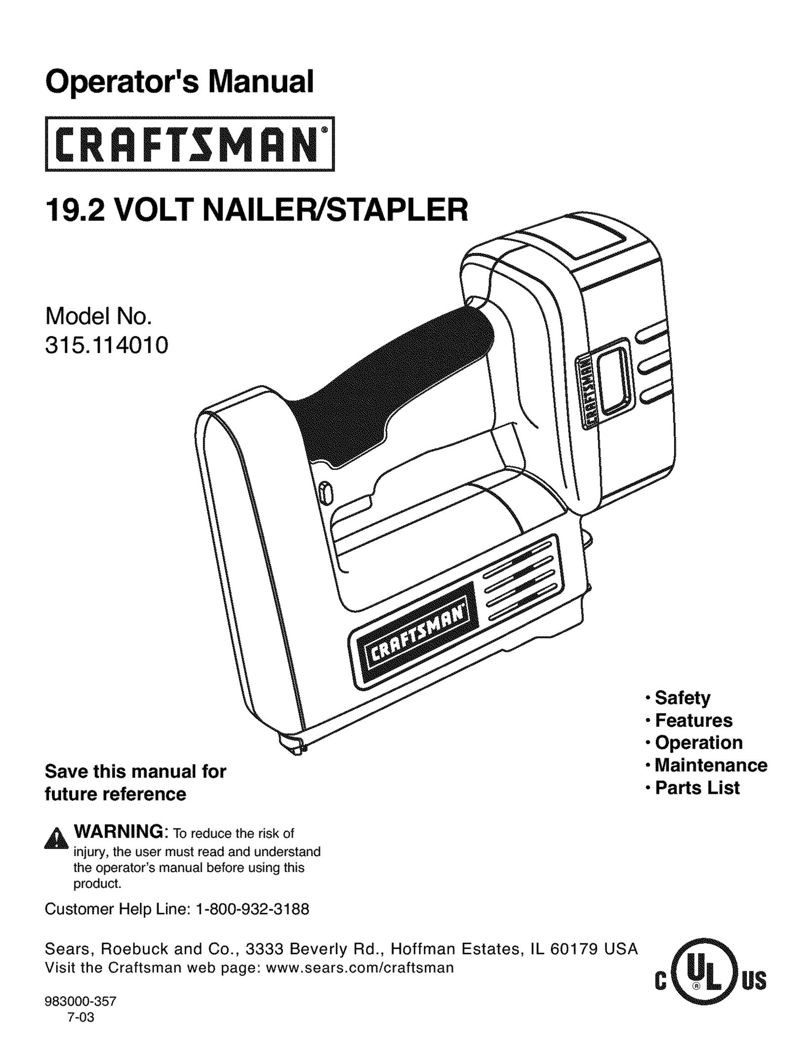 Craftsman 315.11401 Staple Gun User Manual