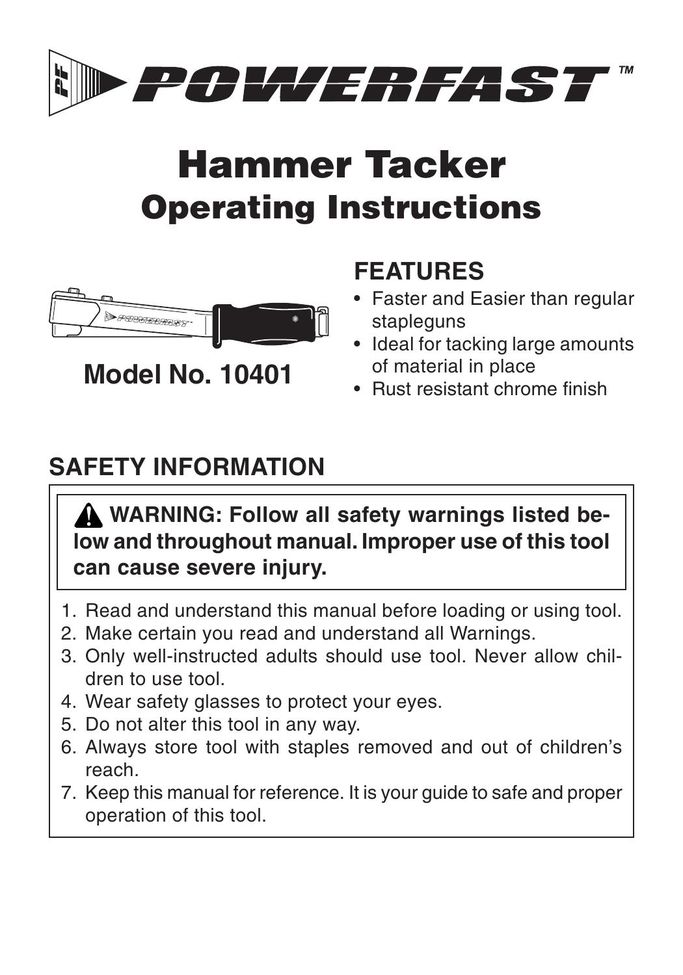 Desa 10401 Staple Gun User Manual