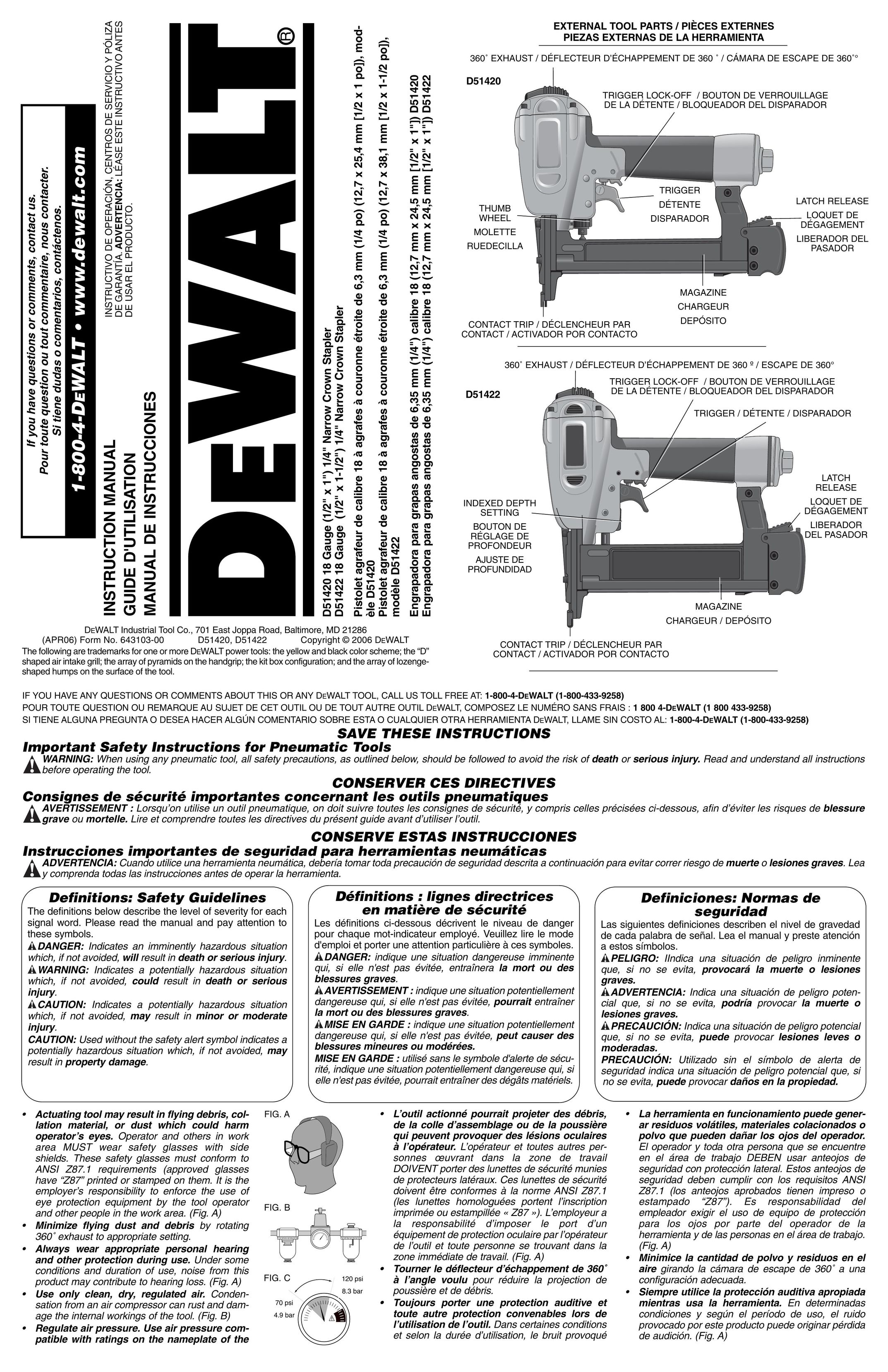 DeWalt D51420 Staple Gun User Manual