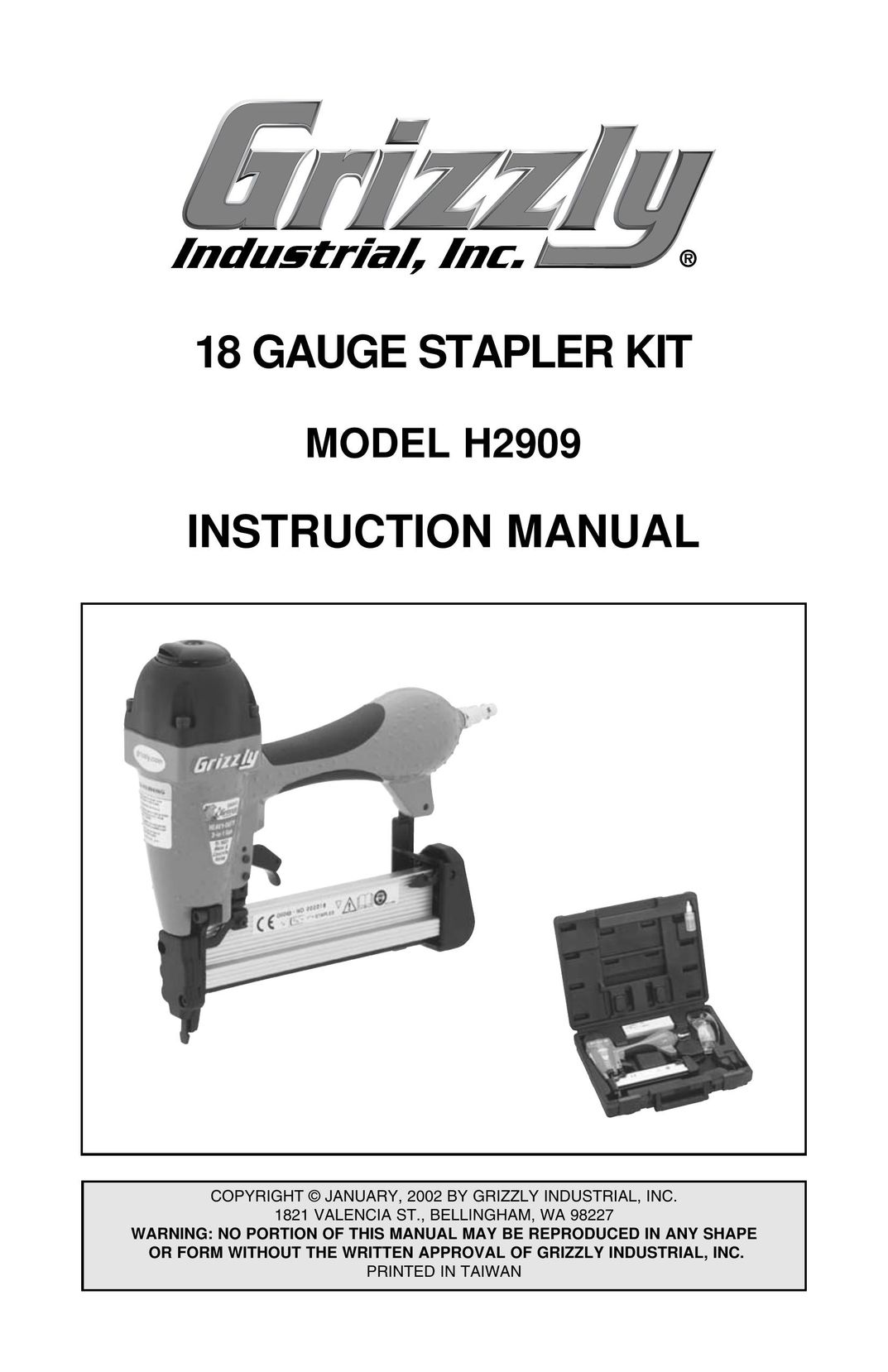 Grizzly H2909 Staple Gun User Manual