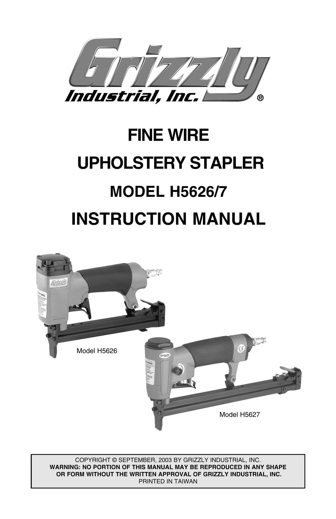 Grizzly H5626/7 Staple Gun User Manual