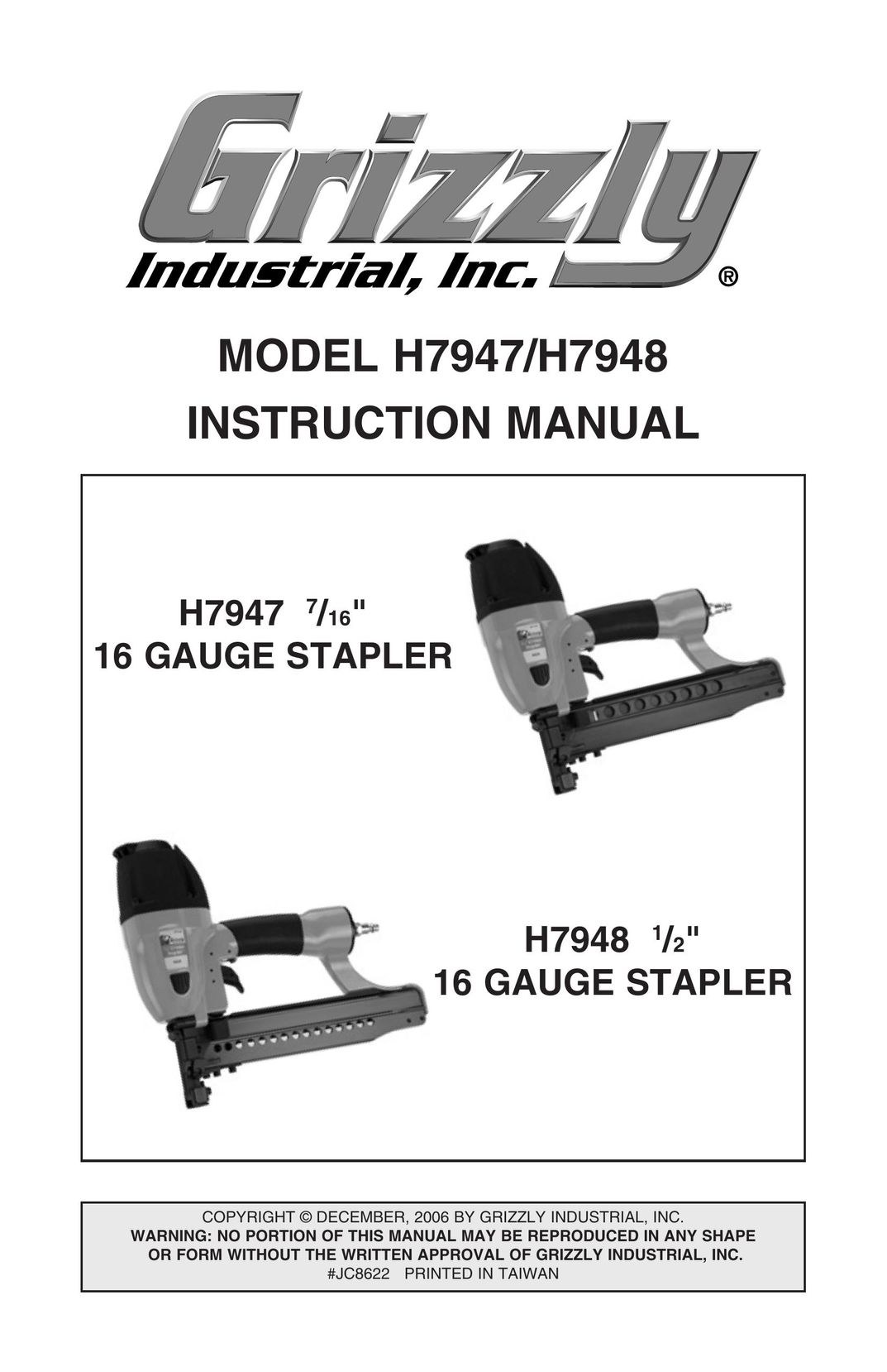 Grizzly H7947/H7948 Staple Gun User Manual
