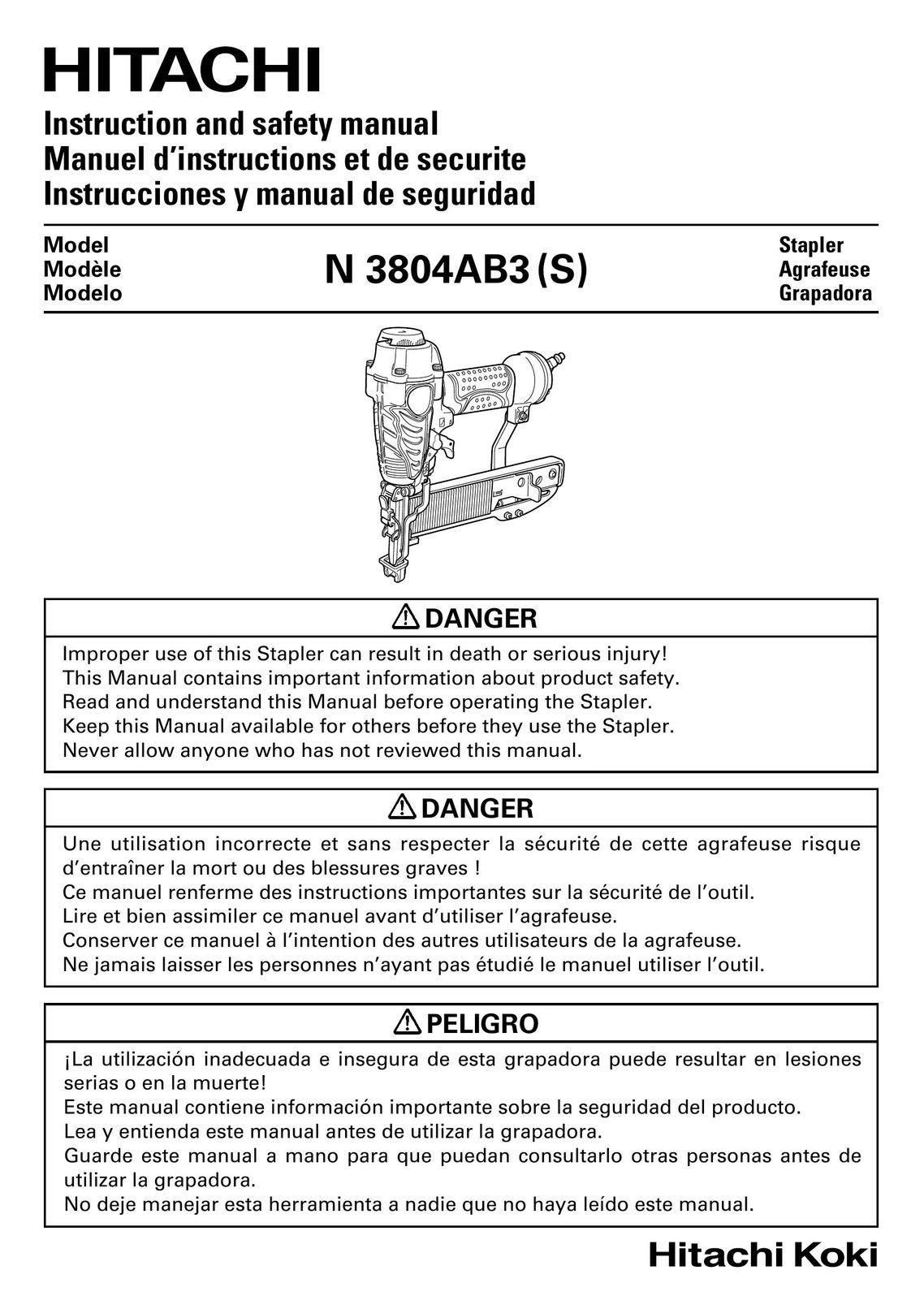 Hitachi N 3804AB3(S) Staple Gun User Manual
