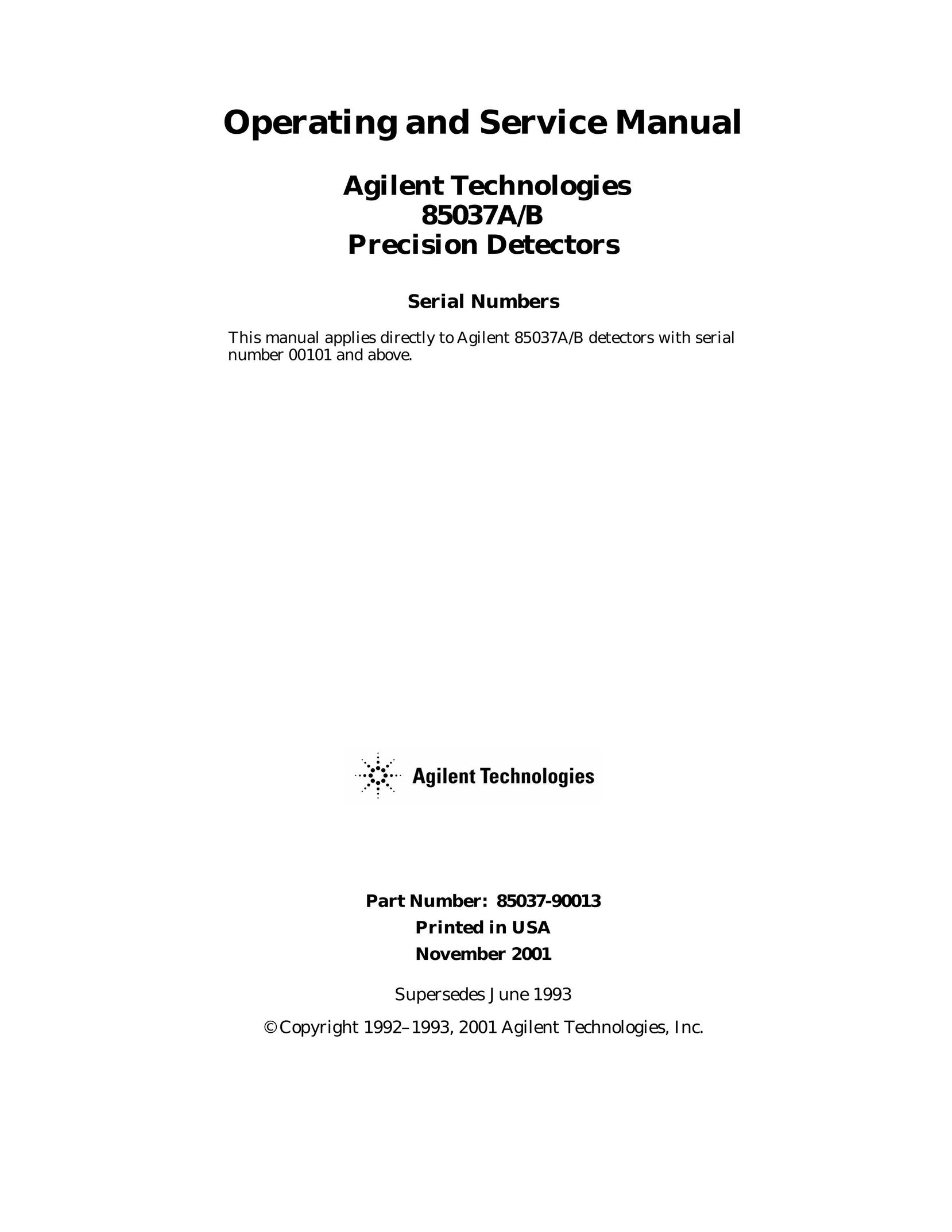 Agilent Technologies 85037-90013 Stud Sensor User Manual