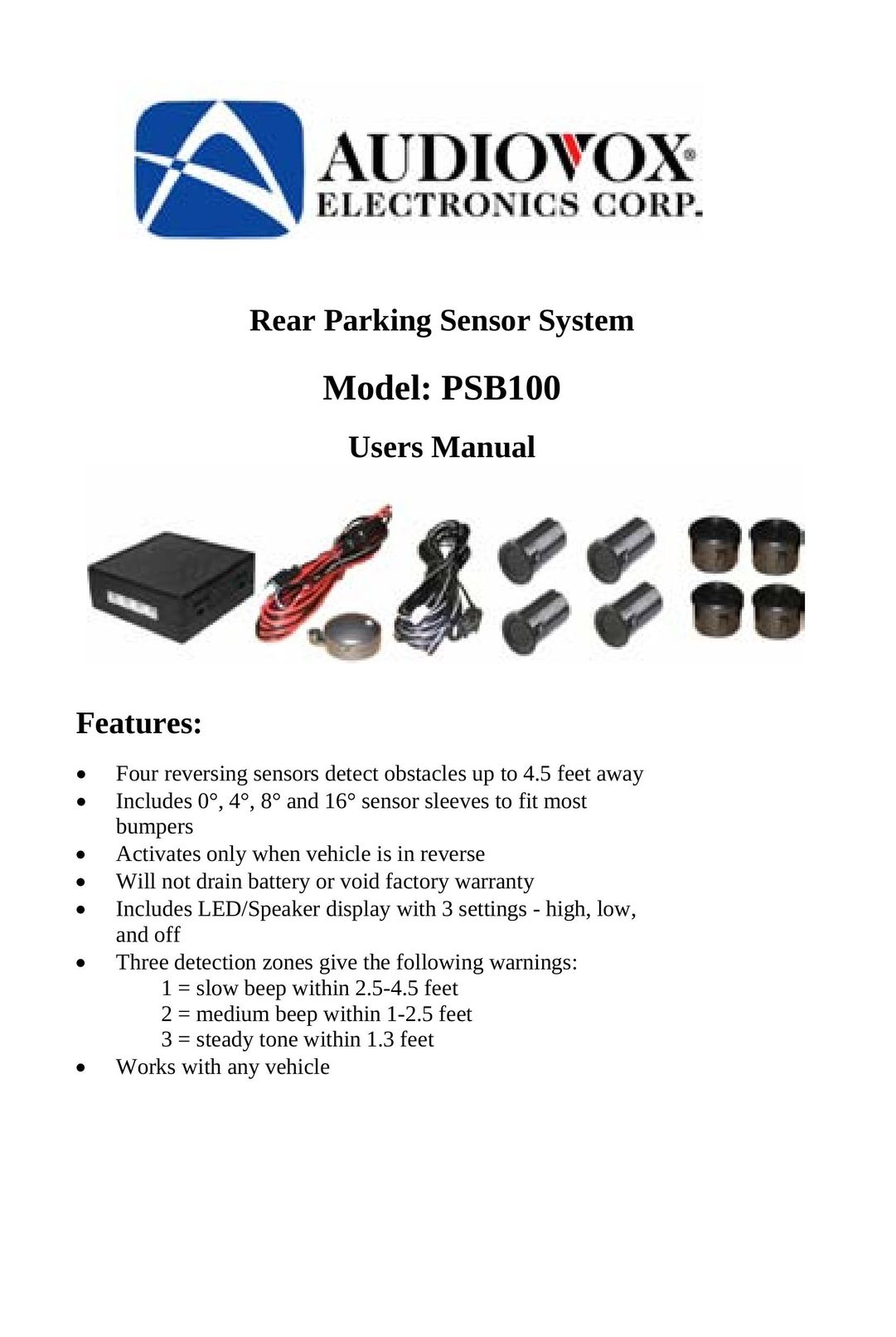 Audiovox PSB100 Stud Sensor User Manual