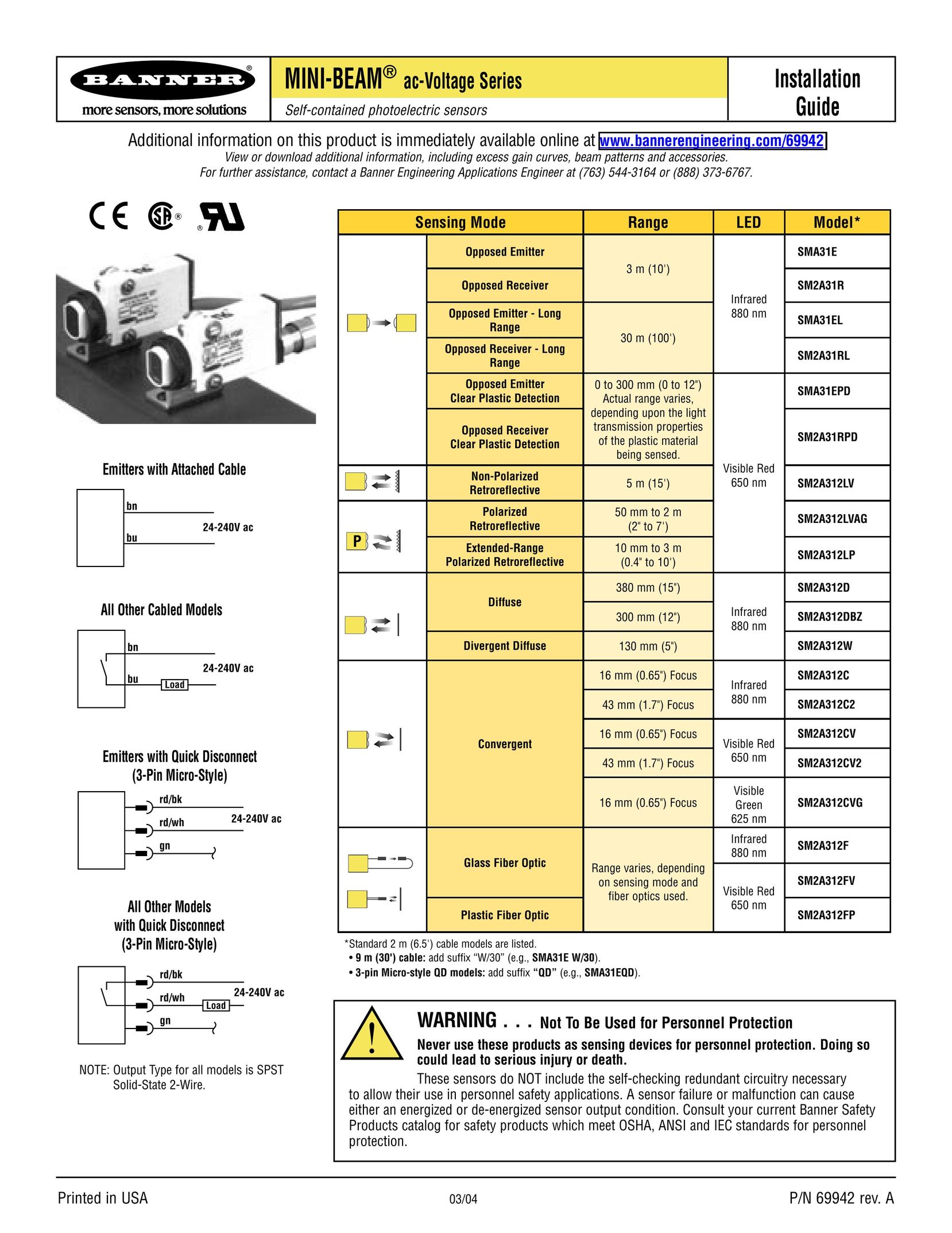 Banner ac-Voltage Series Stud Sensor User Manual