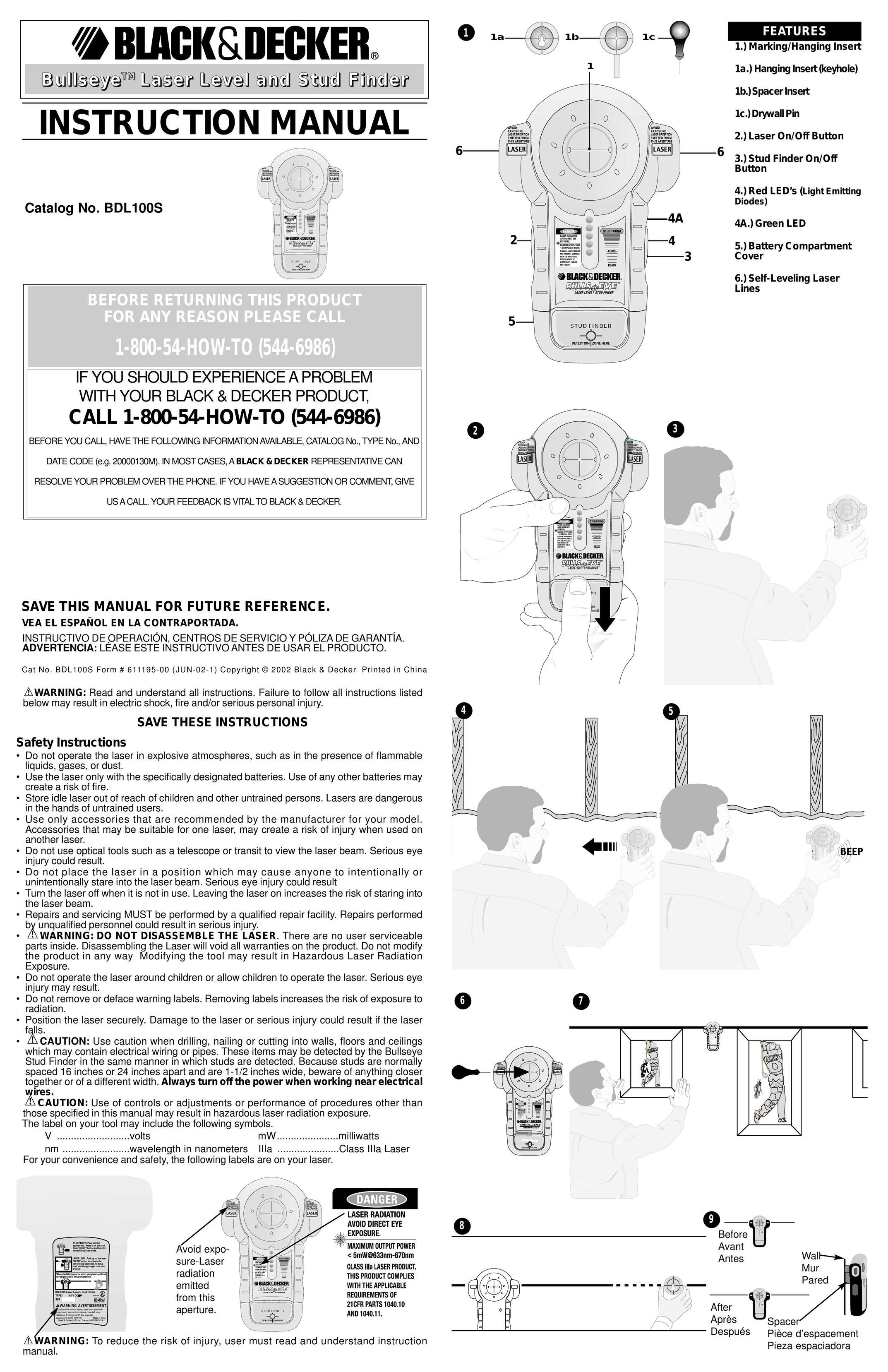 Black & Decker BDL100S Stud Sensor User Manual